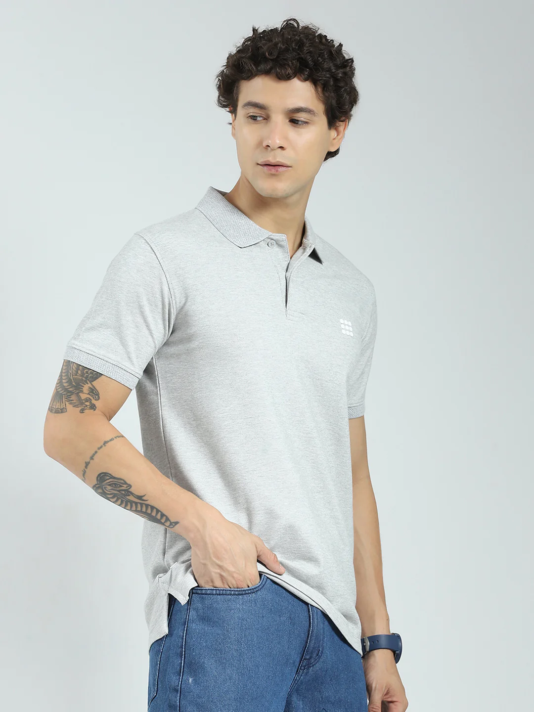 Rock.it Men Grey Solid Collar Half Sleeve T-Shirt - Image 4