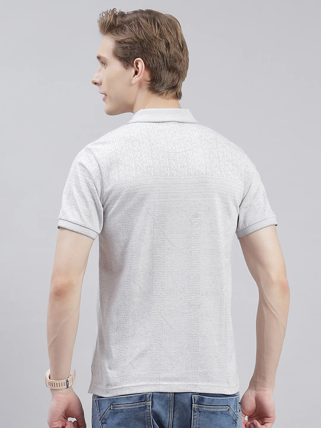 Men Grey Solid Collar Half Sleeve T-Shirts - Image 5