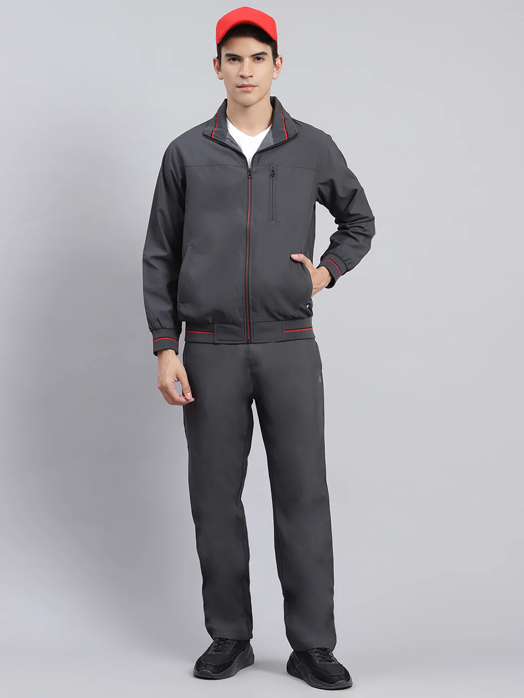 Men Grey Solid Cotton Blend Track Suit - Image 2