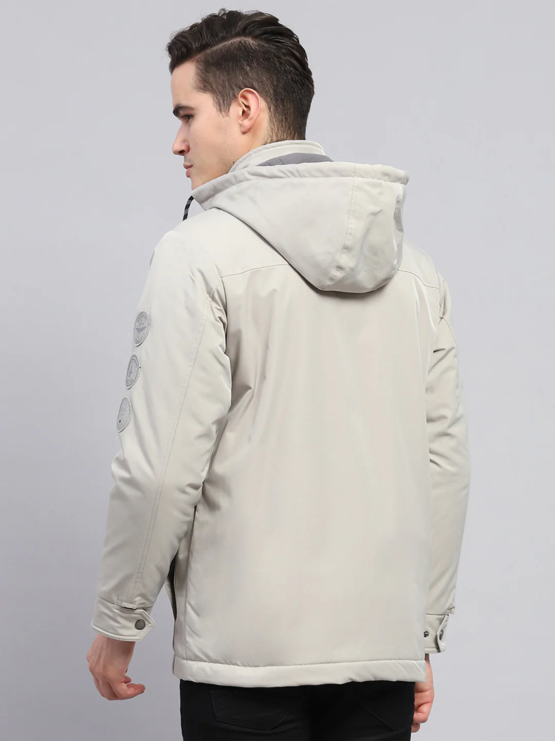 Men Grey Solid Detachable Hood Full Sleeve Jacket - Image 5