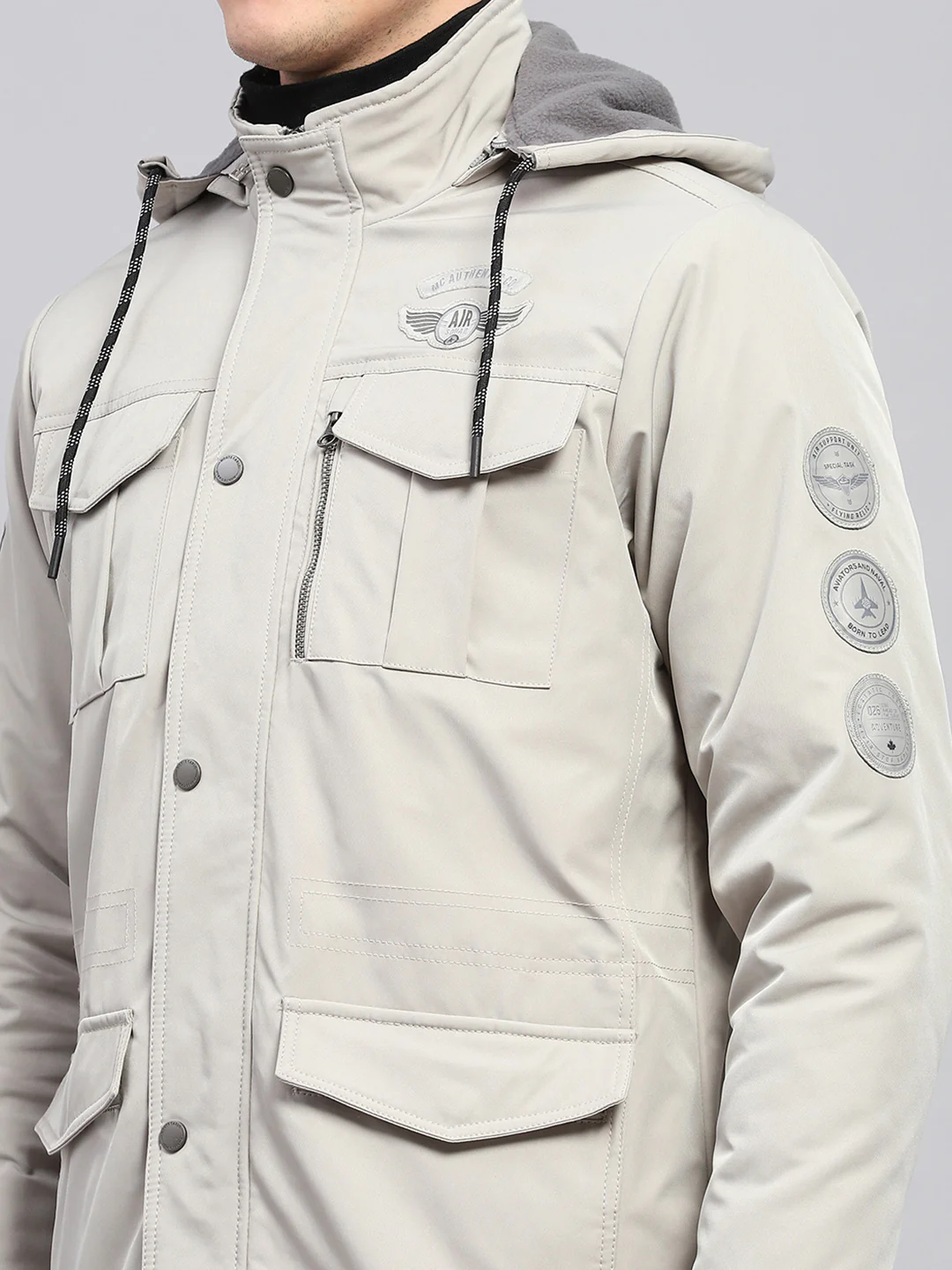 Men Grey Solid Detachable Hood Full Sleeve Jacket - Image 6