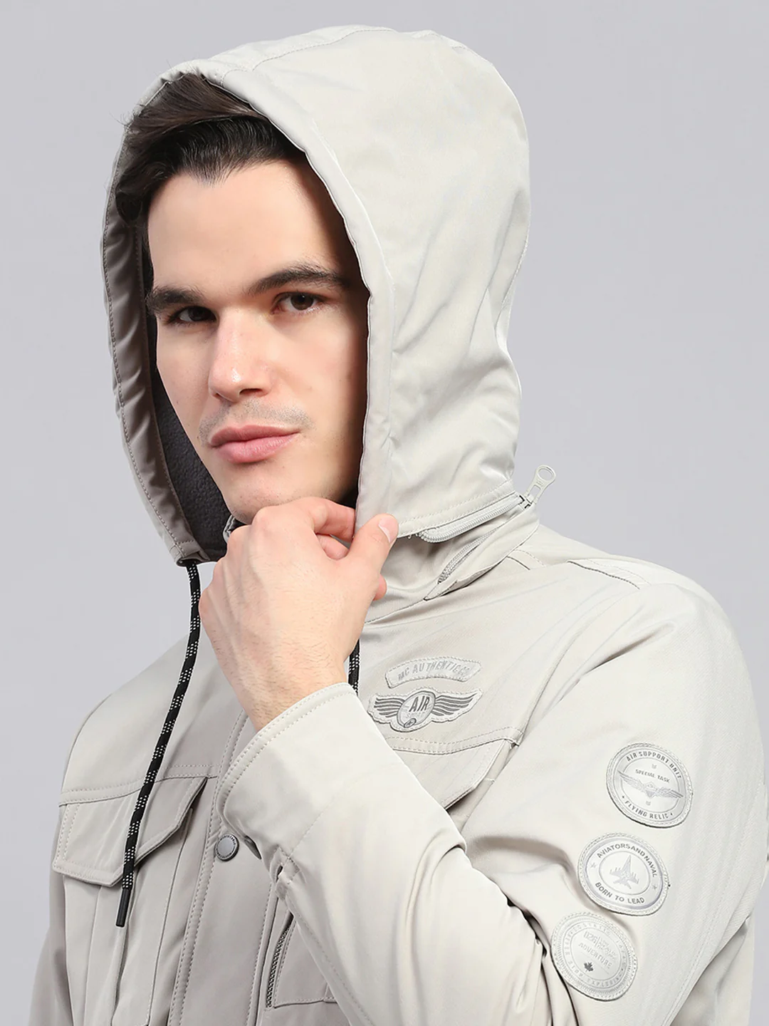 Men Grey Solid Detachable Hood Full Sleeve Jacket - Image 7