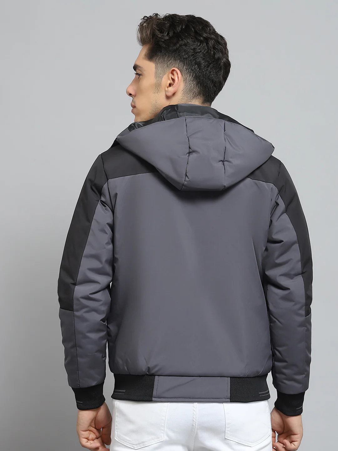 Men Grey Solid Detachable Hood Full Sleeve Jacket - Image 5