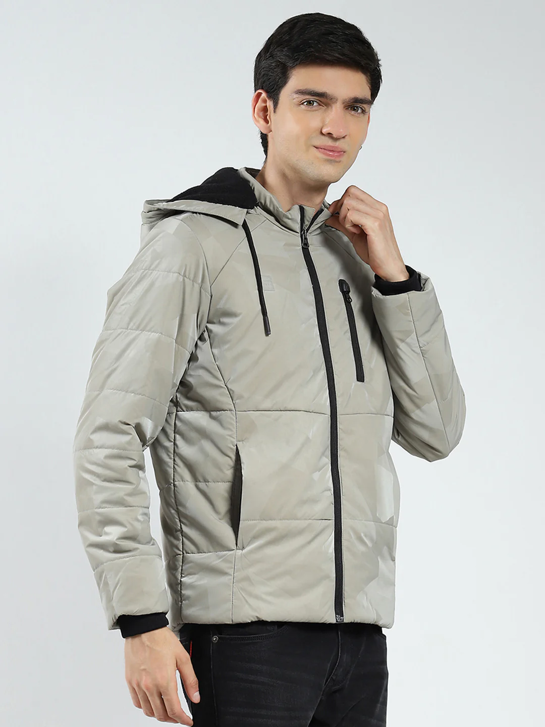 Men Grey Solid Detachable Hood Full Sleeve Jacket - Image 4