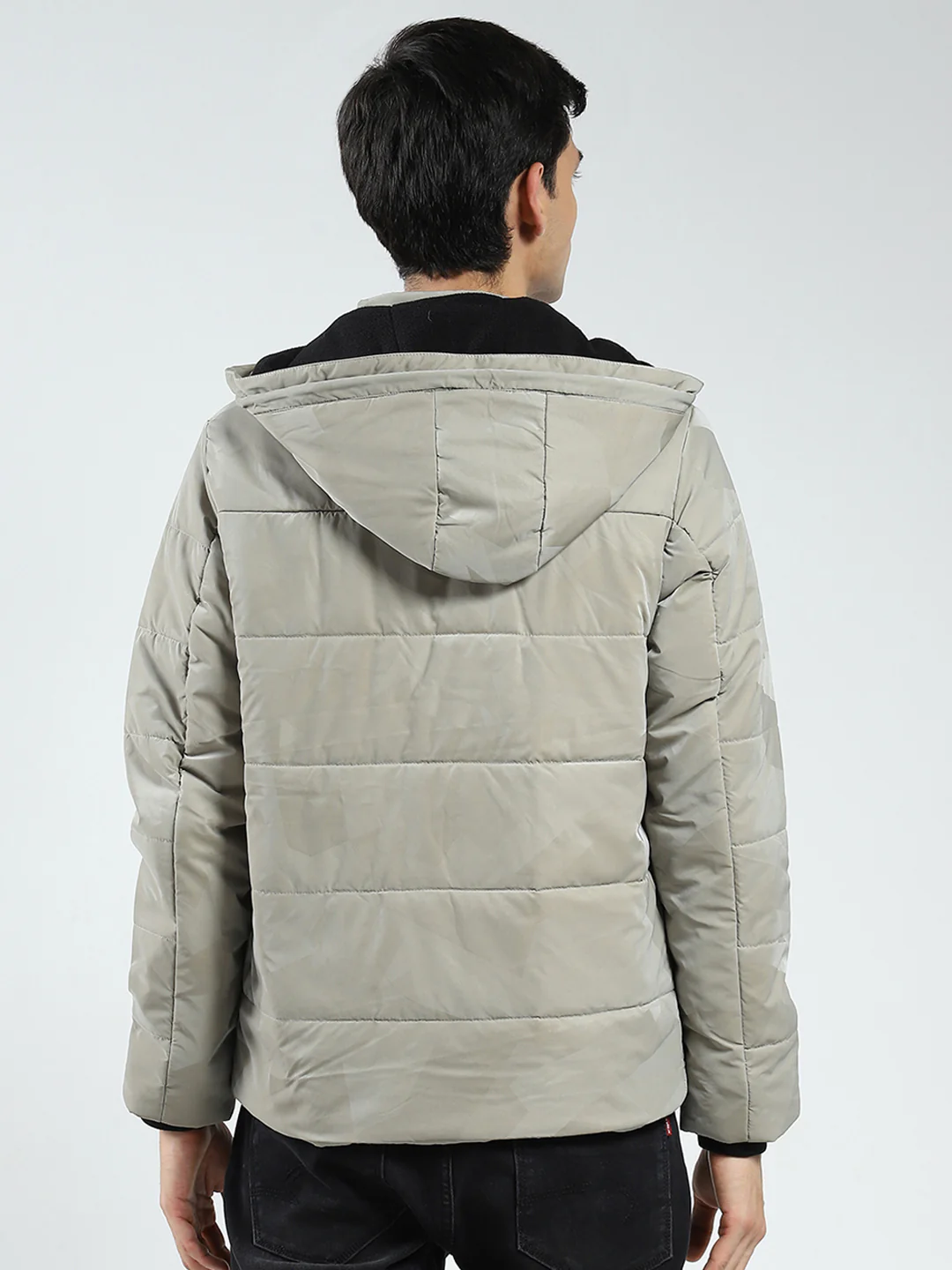 Men Grey Solid Detachable Hood Full Sleeve Jacket - Image 5