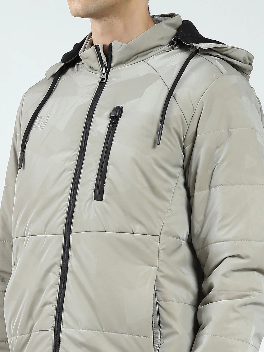 Men Grey Solid Detachable Hood Full Sleeve Jacket - Image 6