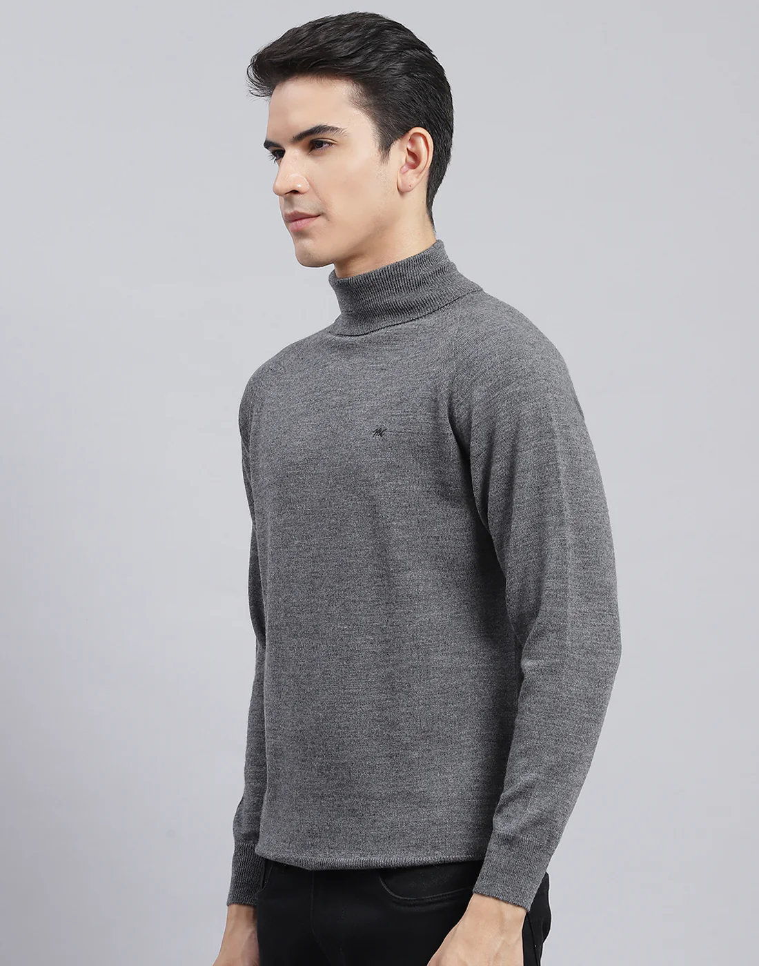Men Grey Solid High Neck Full Sleeve Pullover - Image 3