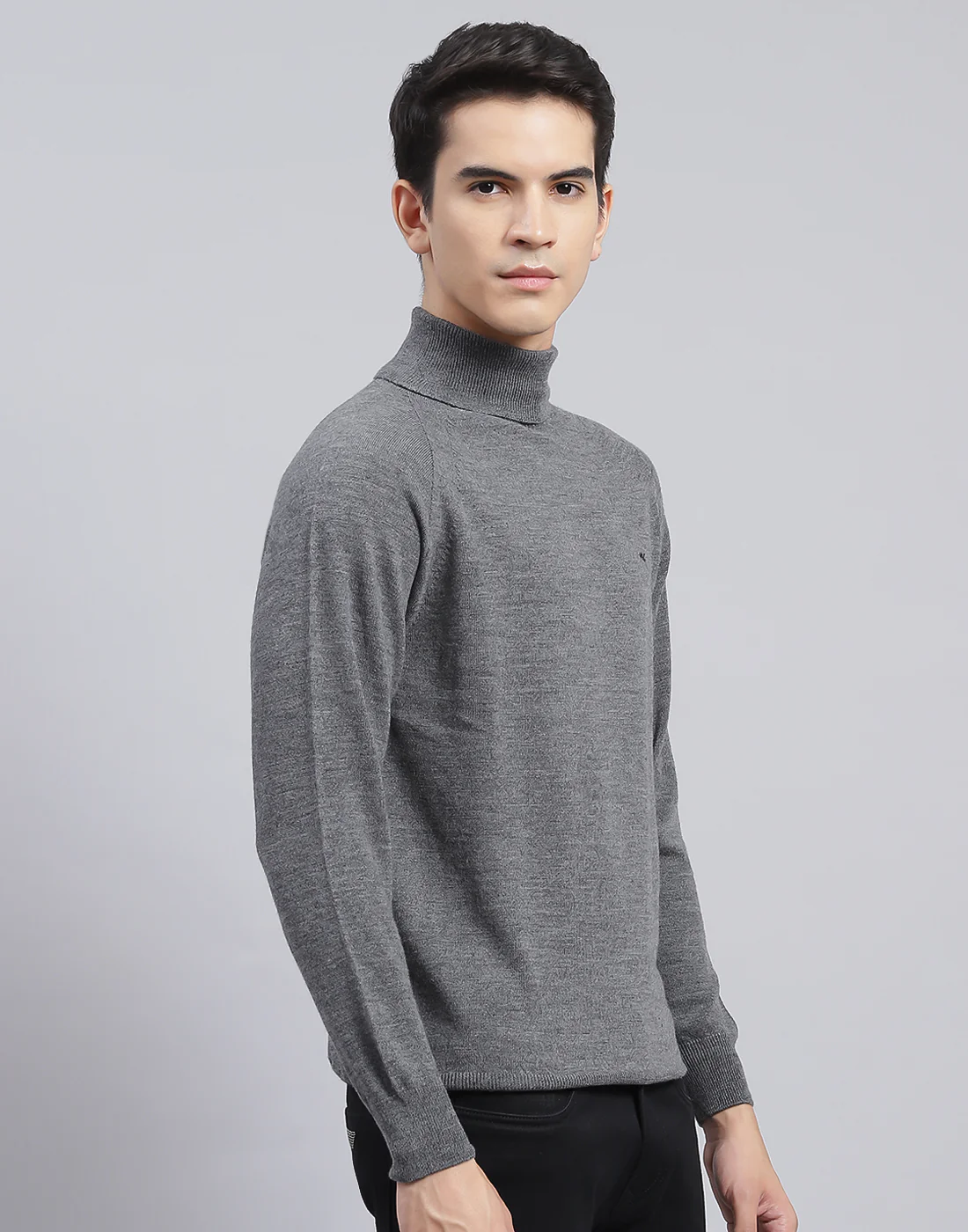 Men Grey Solid High Neck Full Sleeve Pullover - Image 4
