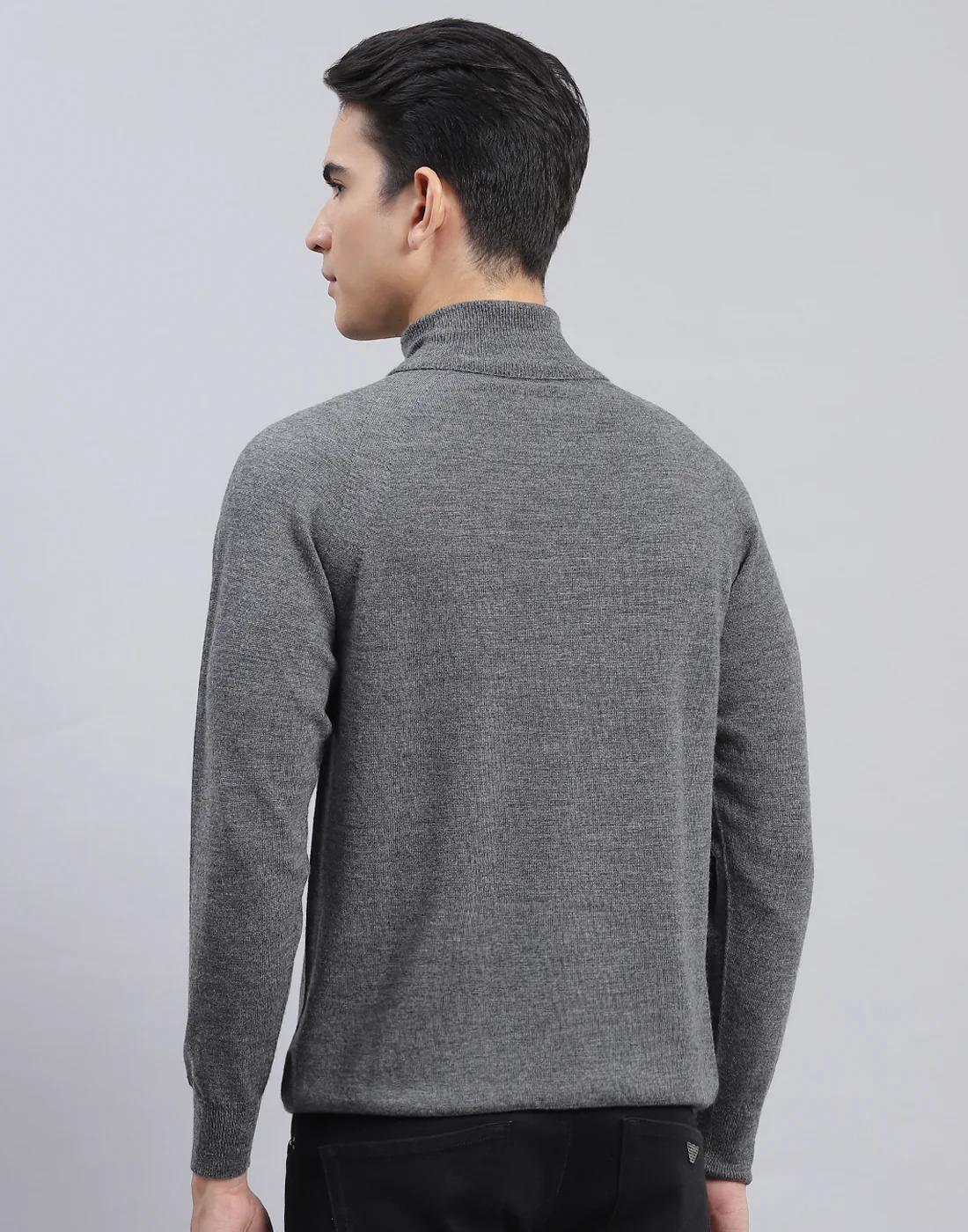 Men Grey Solid High Neck Full Sleeve Pullover - Image 5