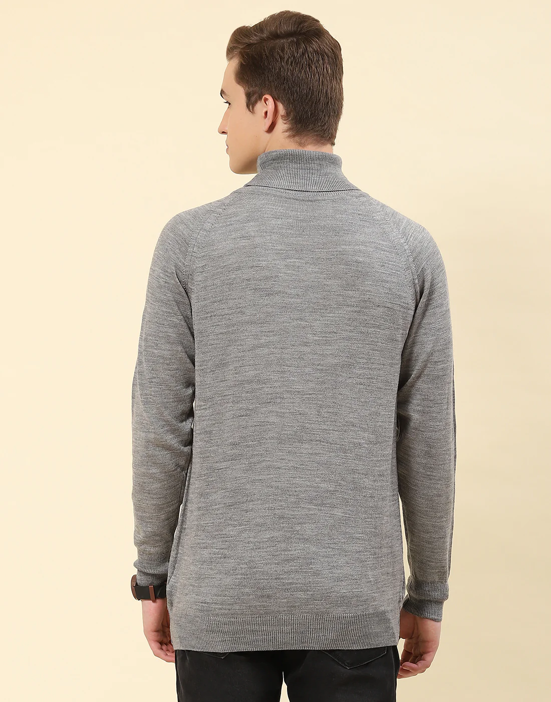 Men Grey Solid High Neck Full Sleeve Pullover - Image 5