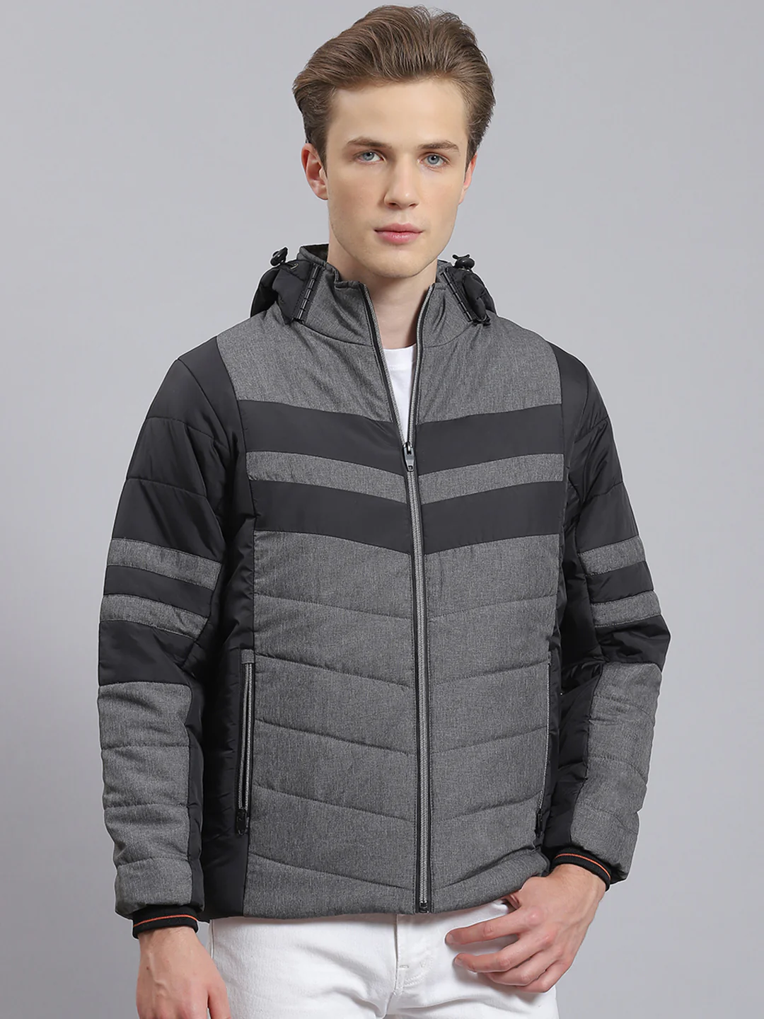 Men Grey Solid Hooded Full Sleeve Jacket - Image 5