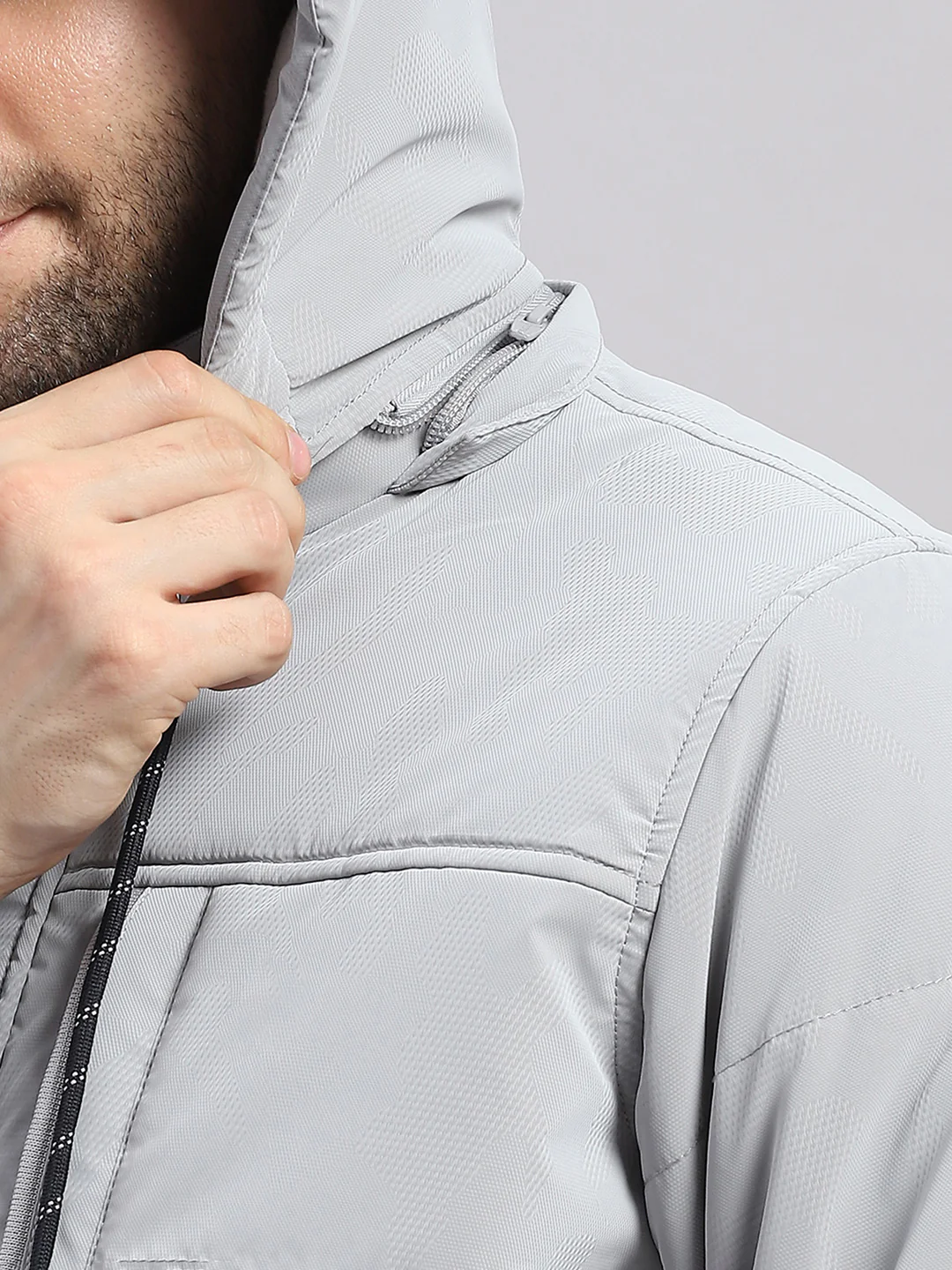 Men Grey Solid Hooded Full Sleeve Jacket - Image 8