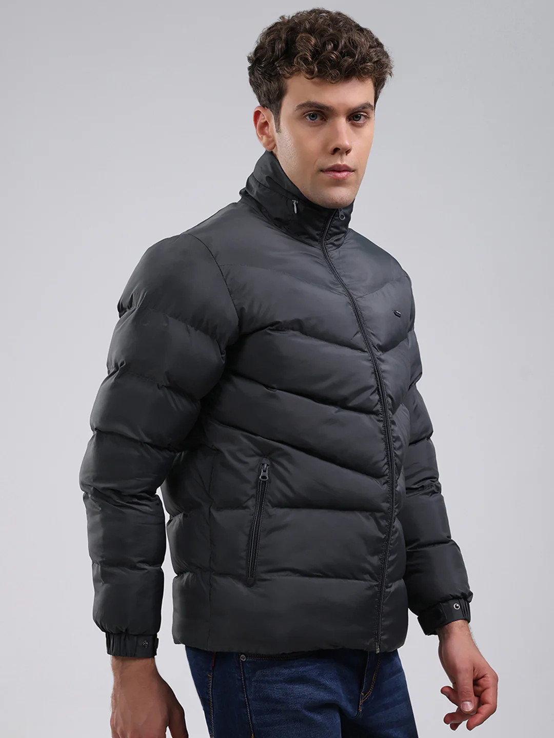Men Grey Solid Hooded Full Sleeve Jacket - Image 4