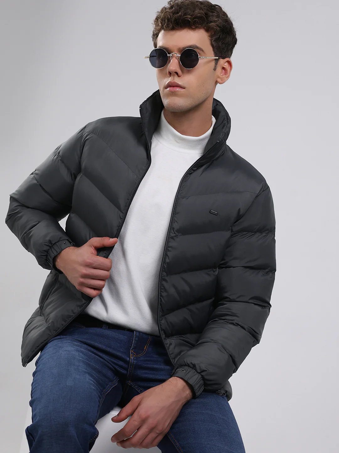 Men Grey Solid Hooded Full Sleeve Jacket - Image 6