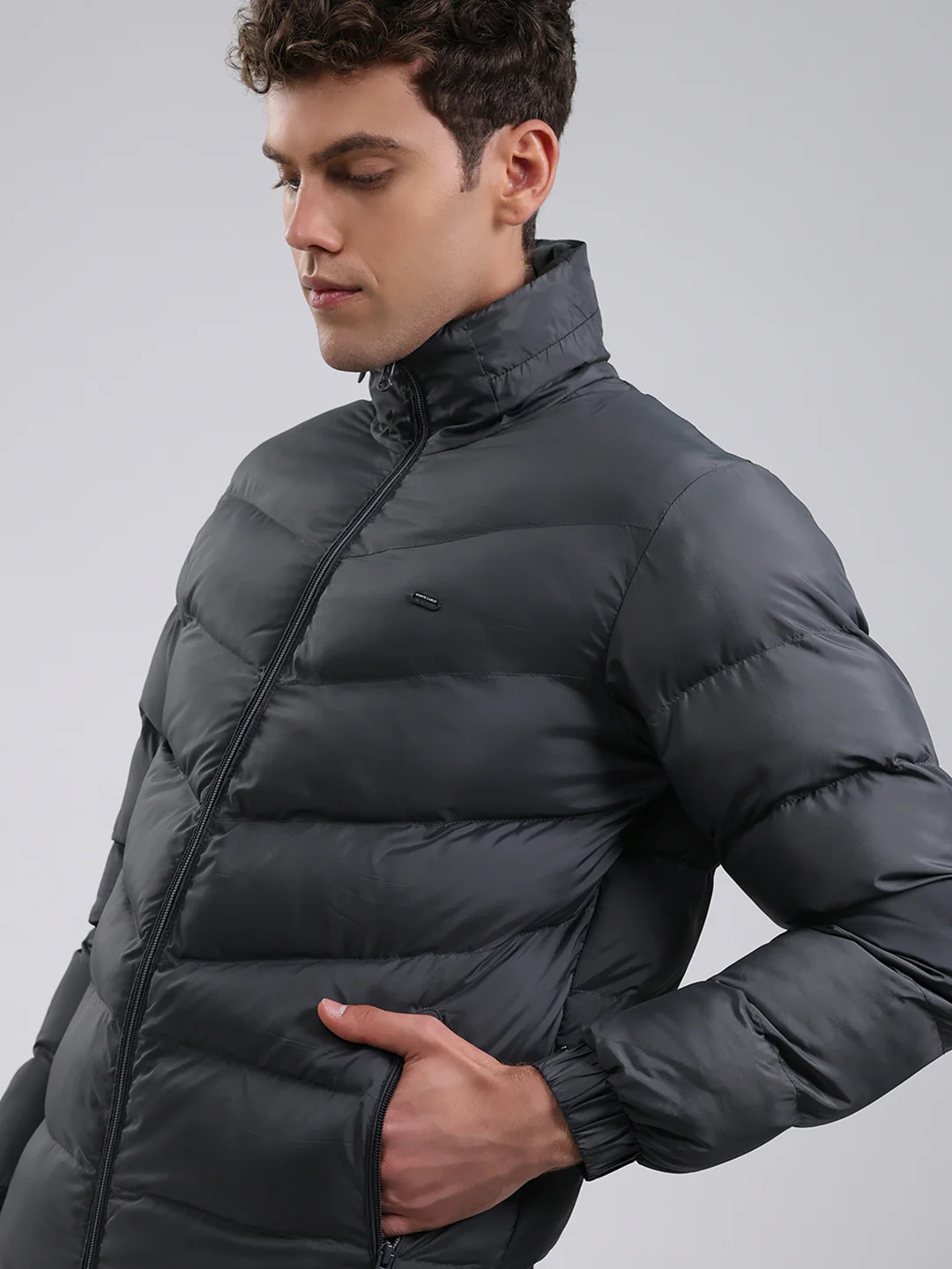 Men Grey Solid Hooded Full Sleeve Jacket - Image 8