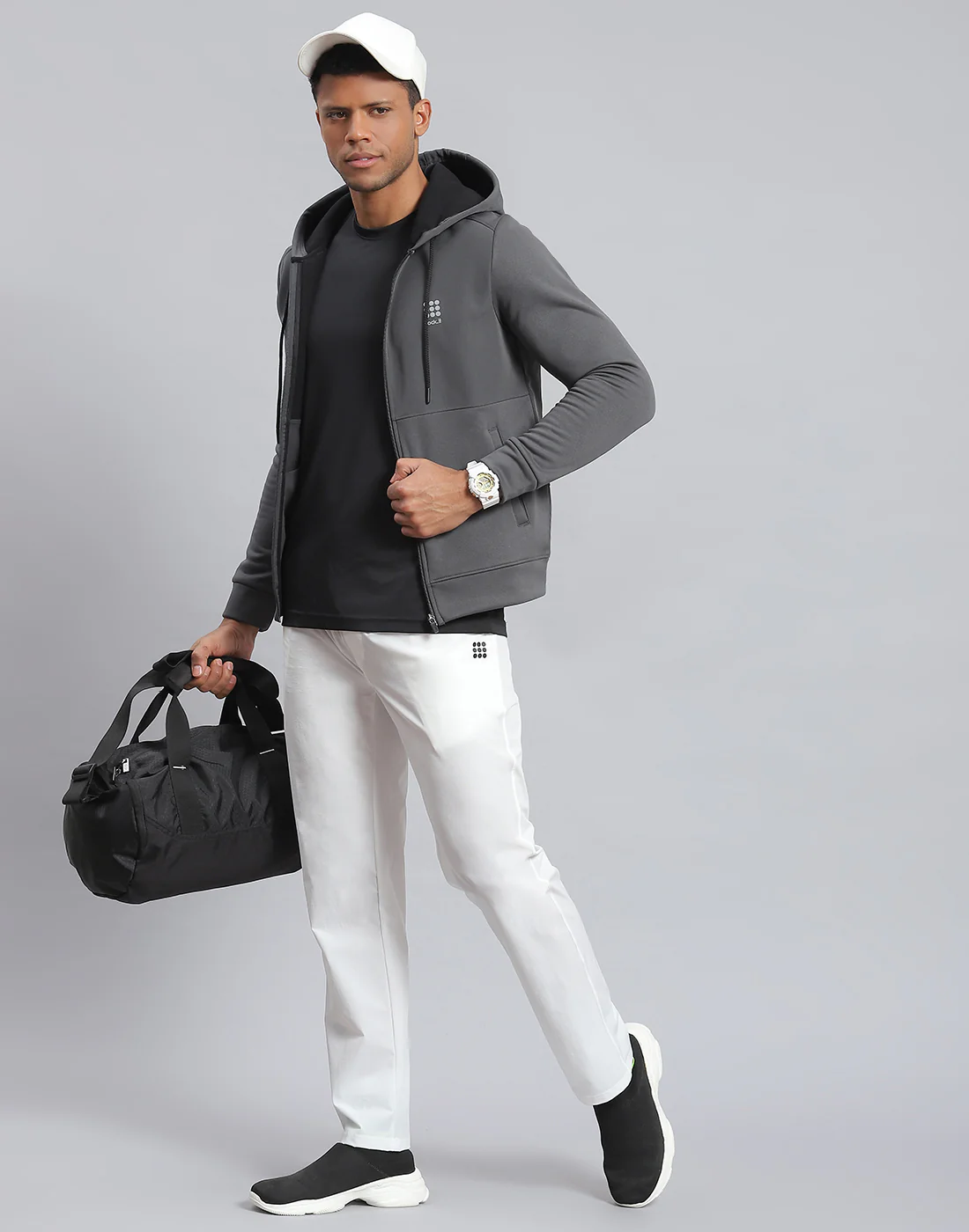 Rock.it Men Grey Solid Hooded Full Sleeve Sweatshirt - Image 2