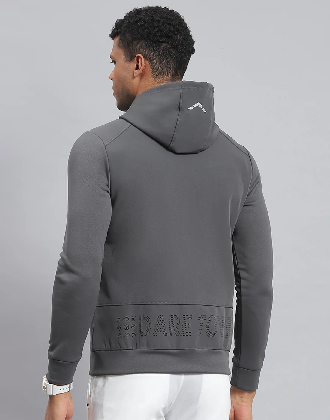 Rock.it Men Grey Solid Hooded Full Sleeve Sweatshirt - Image 5