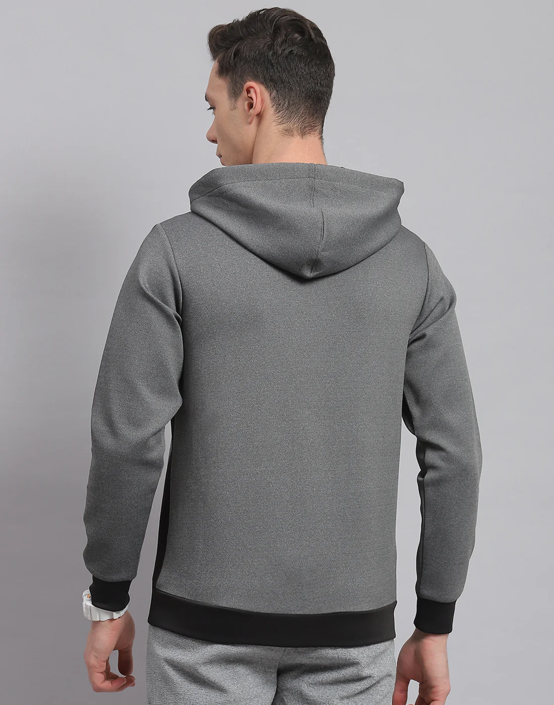 Rock.it Men Grey Solid Hooded Full Sleeve Sweatshirt - Image 6
