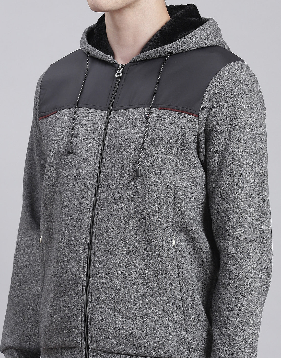 Men Grey Solid Hooded Full Sleeve Sweatshirt - Image 7
