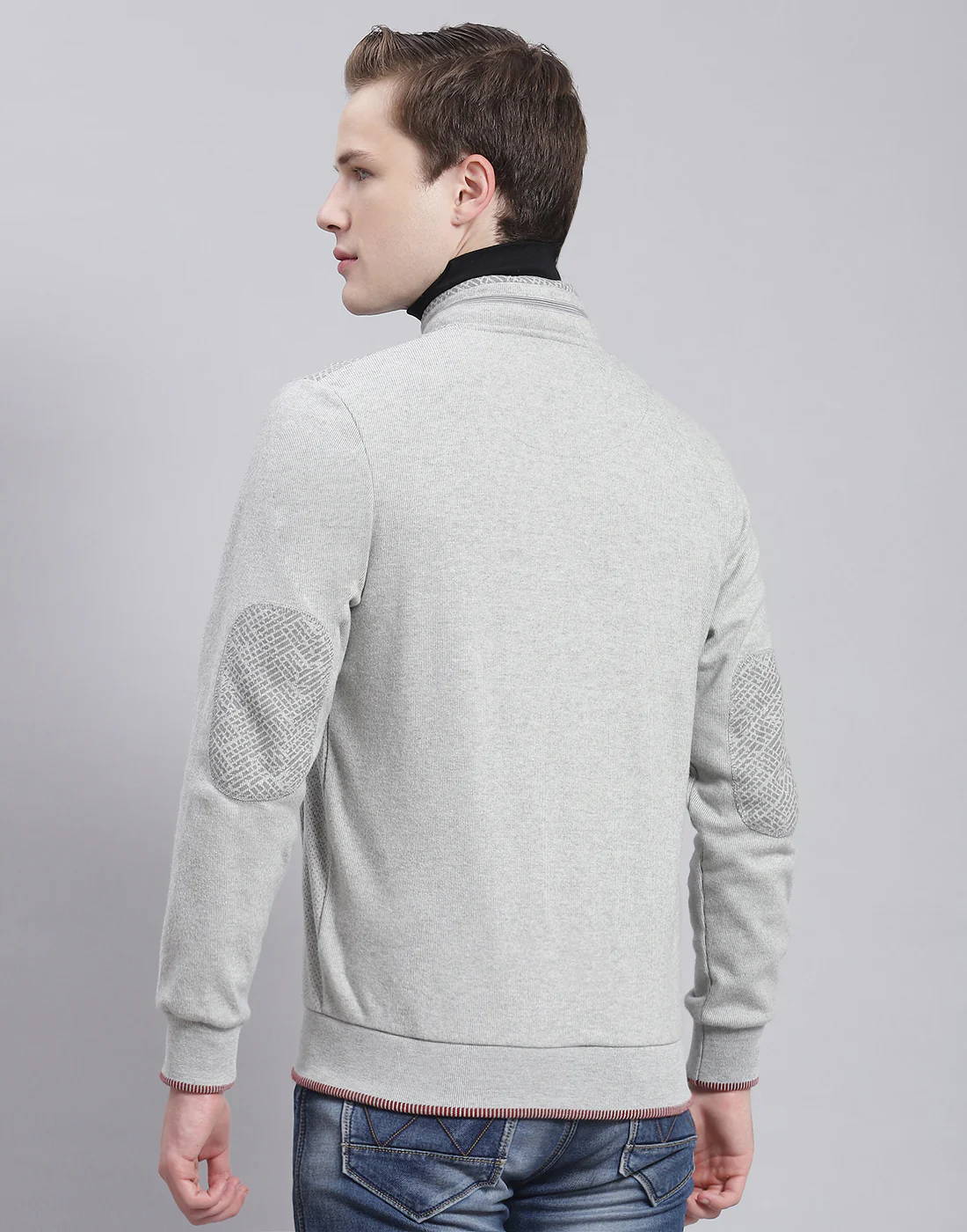 Men Grey Solid Hooded Full Sleeve Sweatshirt - Image 5