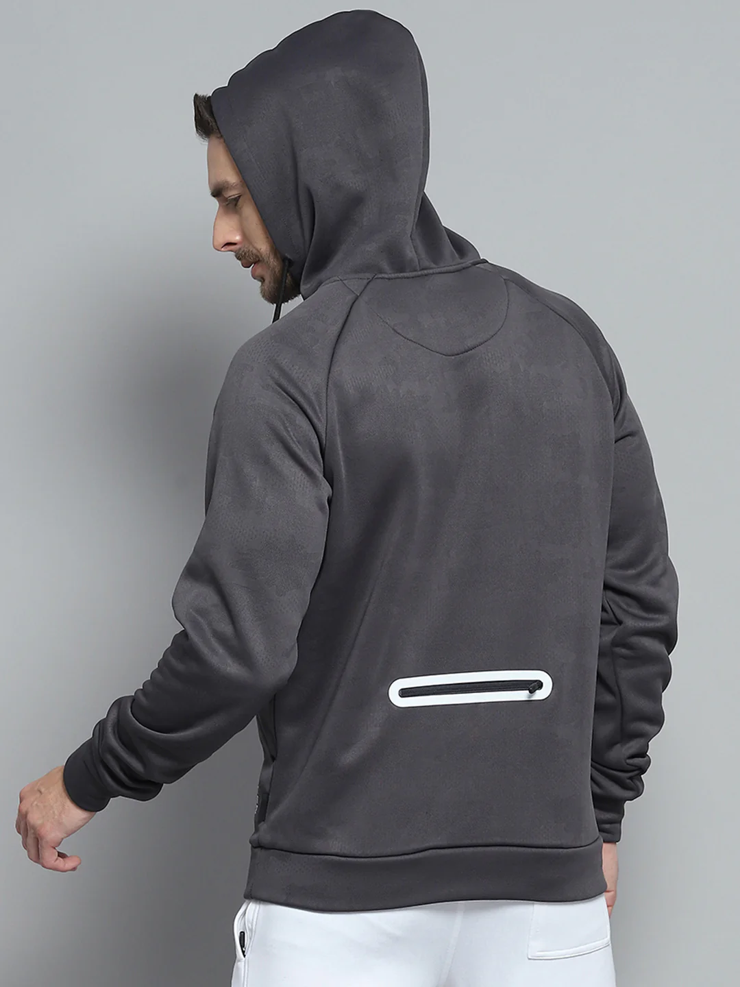 Rock.it Men Grey Solid Hooded Full Sleeve Sweatshirt - Image 6