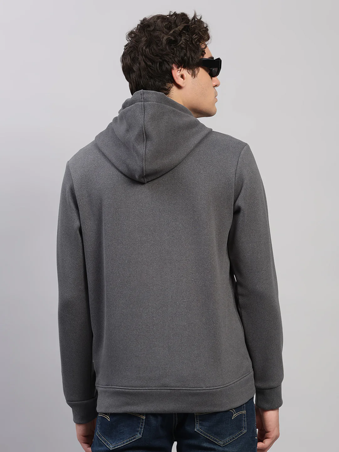 Rock.it Men Grey Solid Hooded Full Sleeve Sweatshirt - Image 5