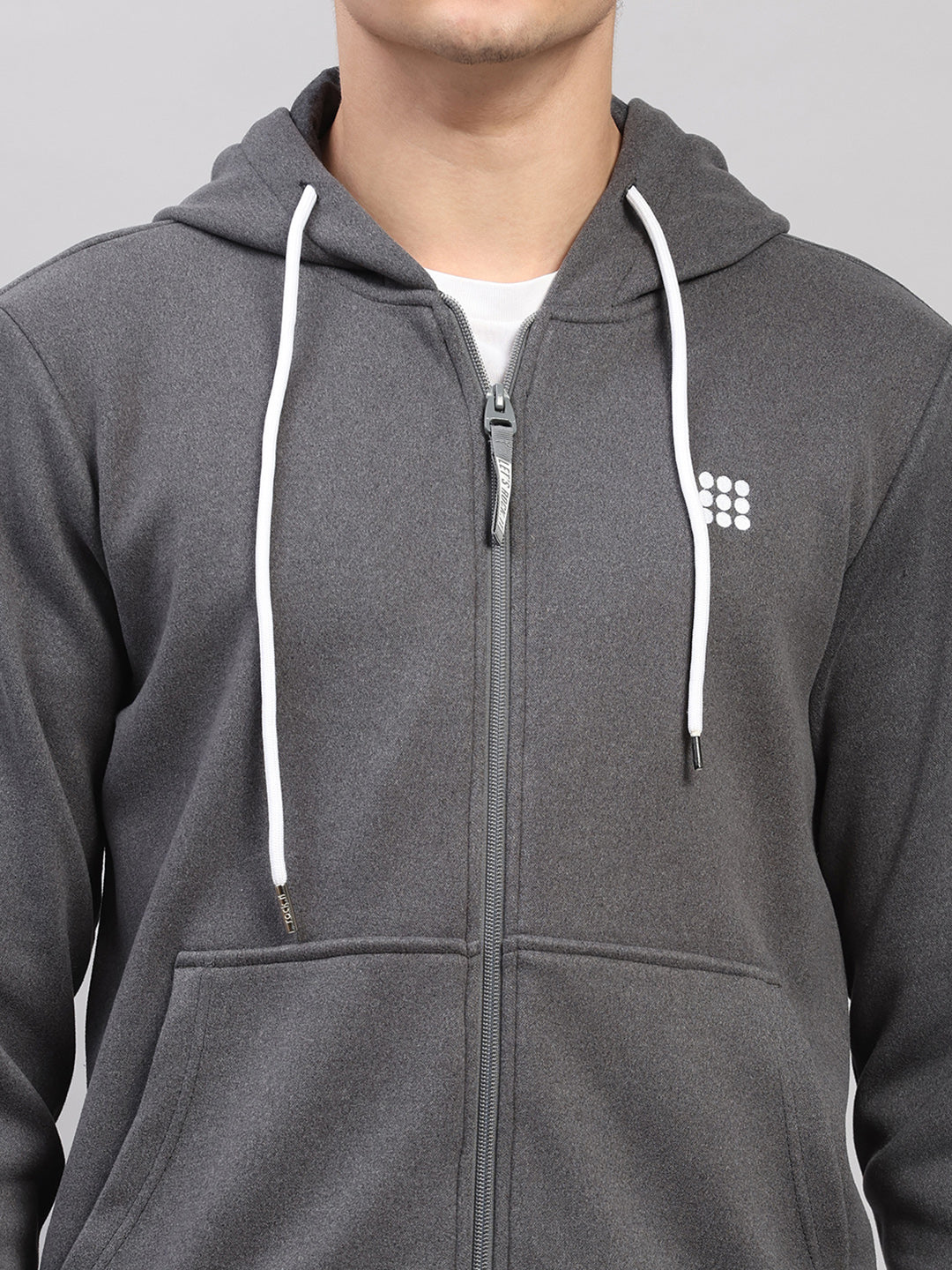 Rock.it Men Grey Solid Hooded Full Sleeve Sweatshirt - Image 6
