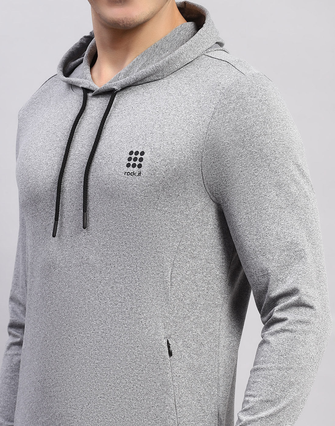 Rock.it Men Grey Solid Hooded Full Sleeve T-Shirt - Image 6