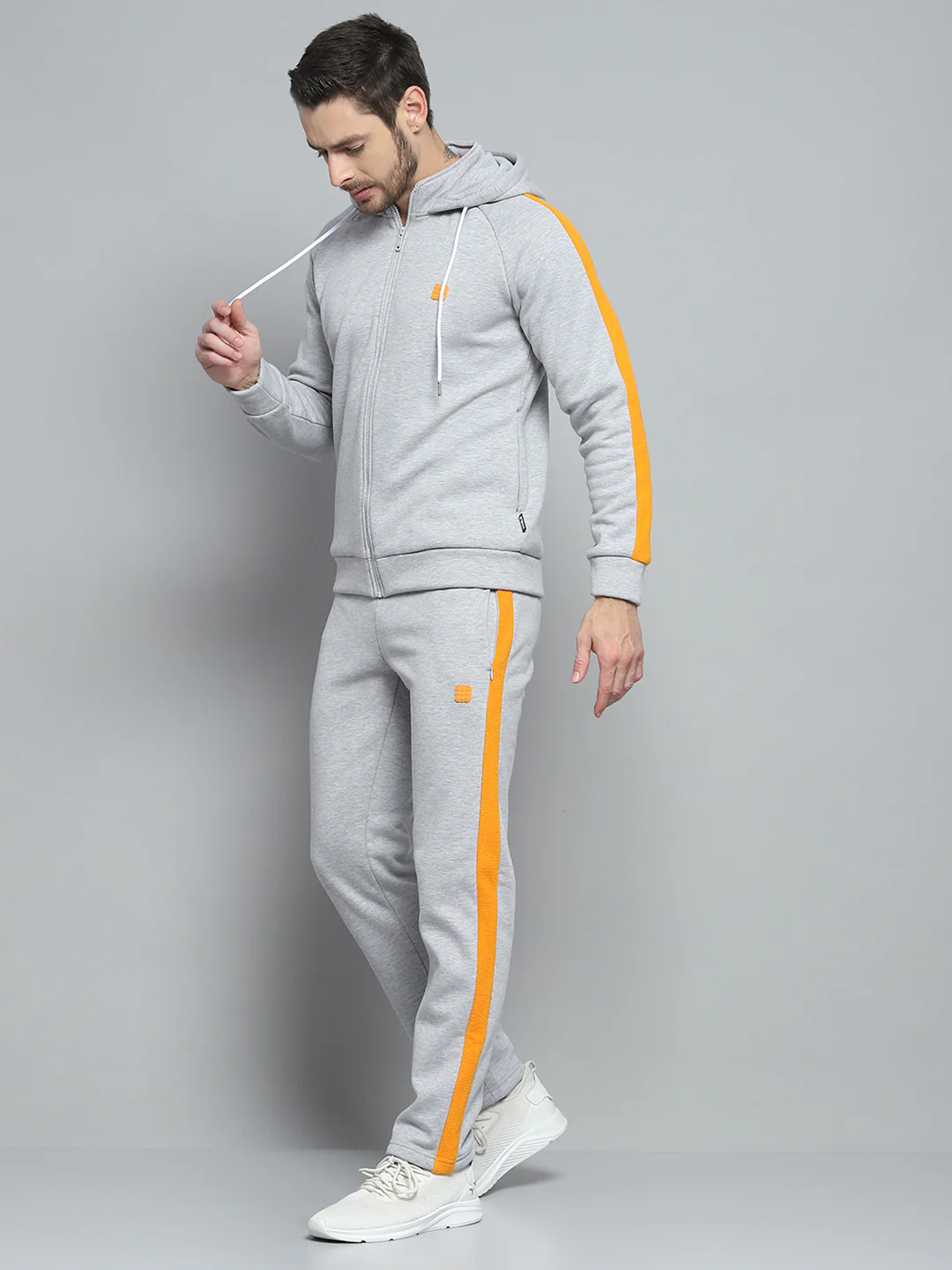 Rock.it Men Grey Solid Hooded Full Sleeve Winter Tracksuit - Image 3