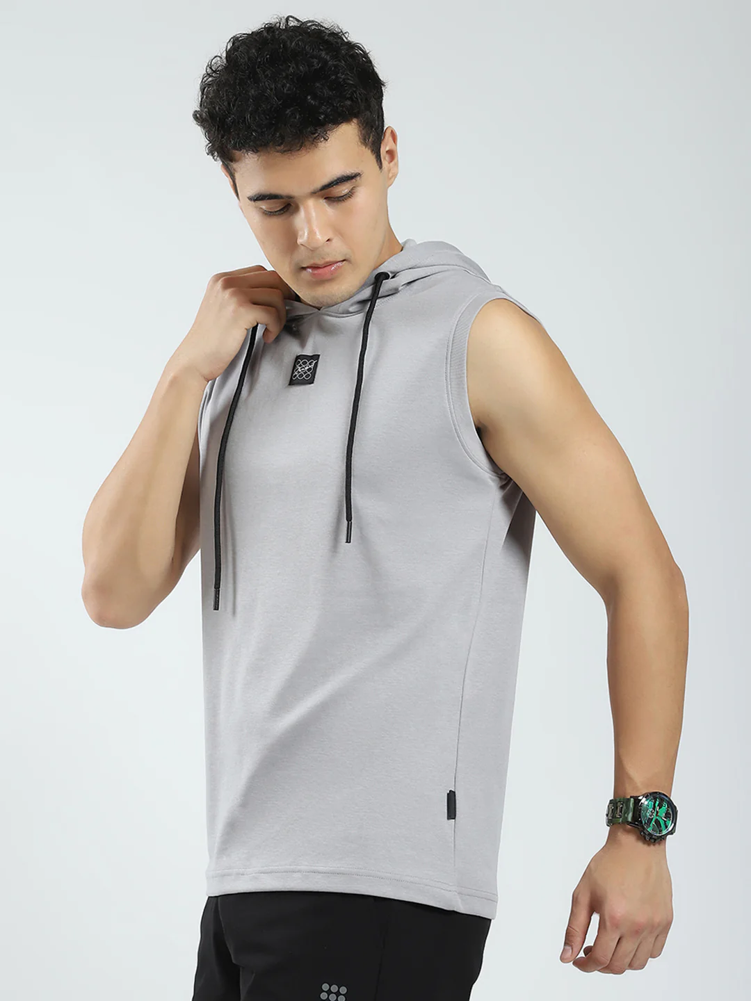 Rock.it Men Grey Solid Hooded Sleeveless T-Shirt - Image 3