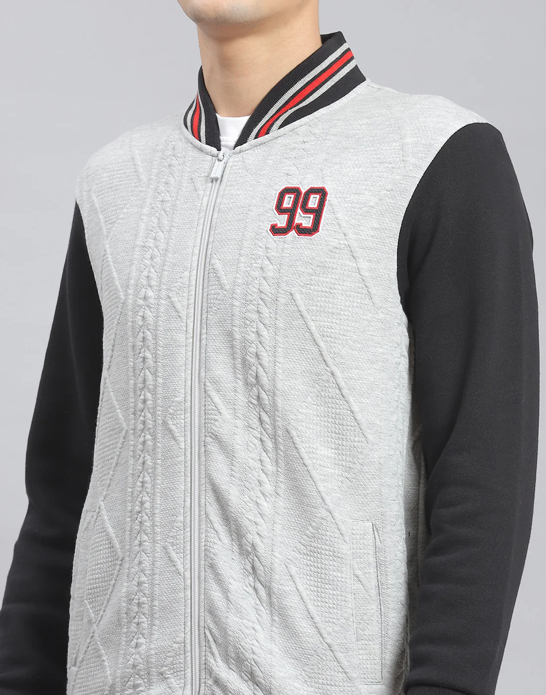Men Grey Solid Mandarin Collar Full Sleeve Sweatshirt - Image 6