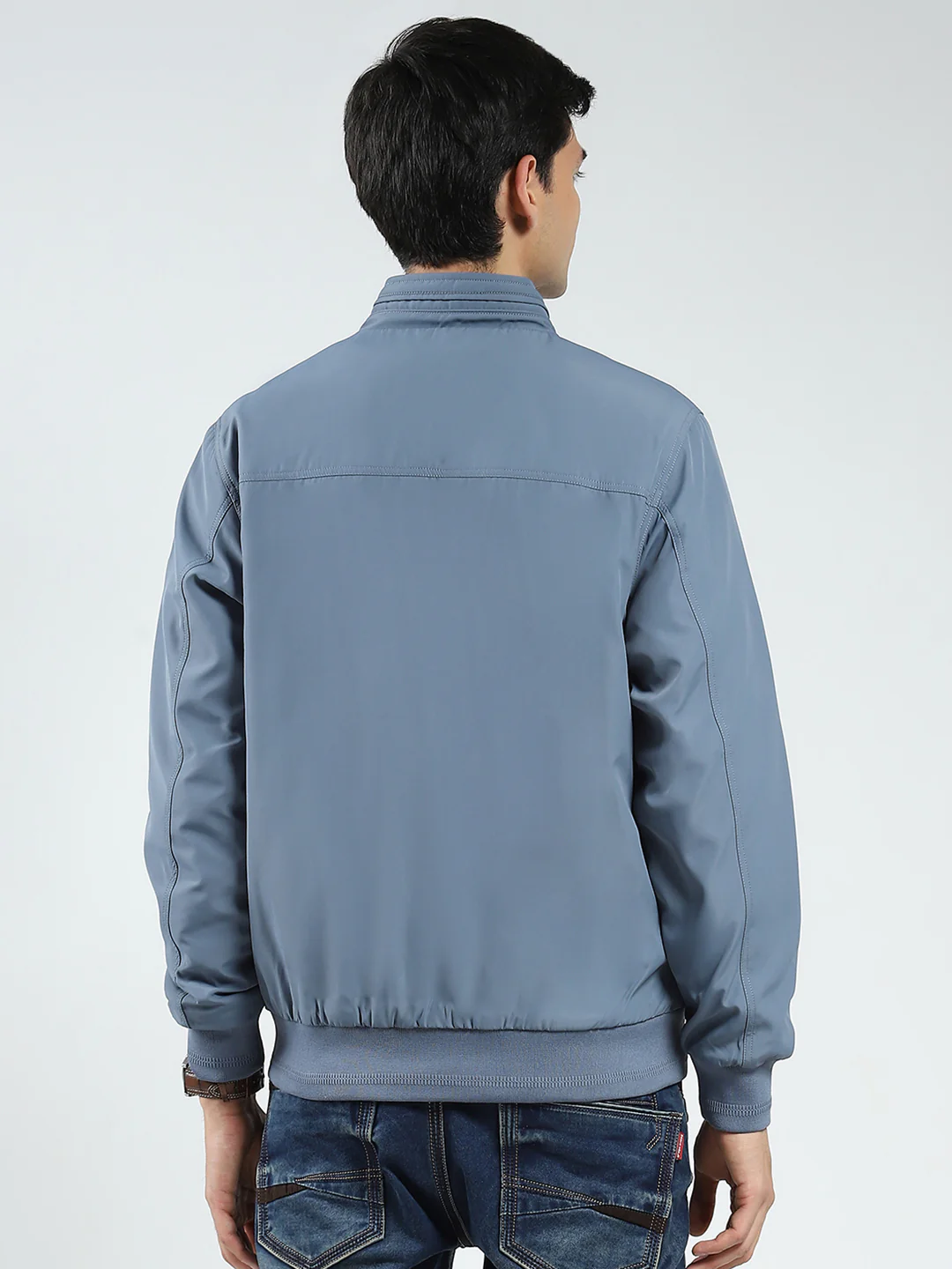 Men Grey Solid Mock Neck Full Sleeve Jacket - Image 5