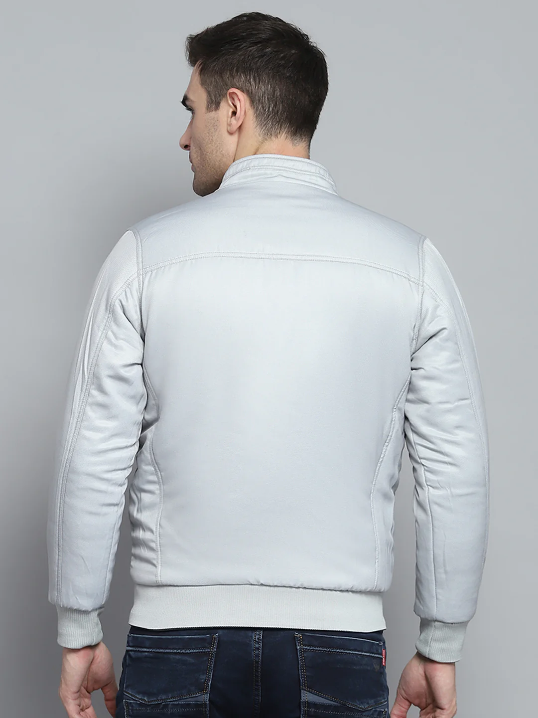 Men Grey Solid Mock Neck Full Sleeve Jacket - Image 10