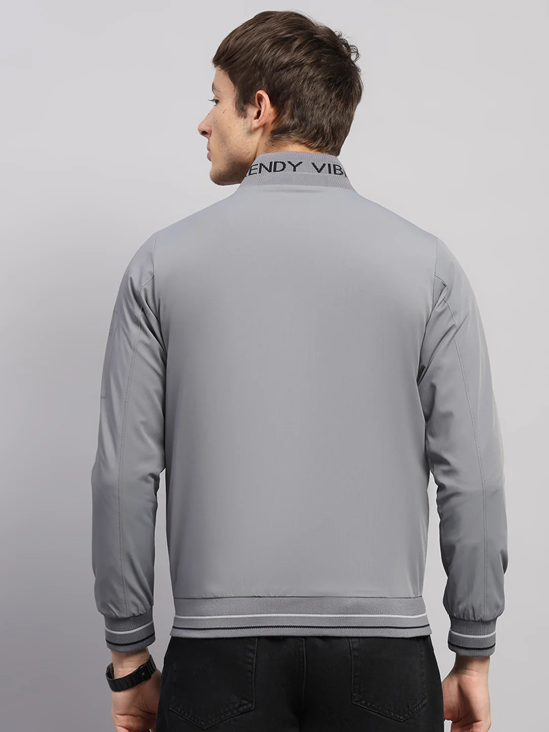 Luxuria Men Grey Solid Mock Neck Full Sleeve Jacket - Image 5