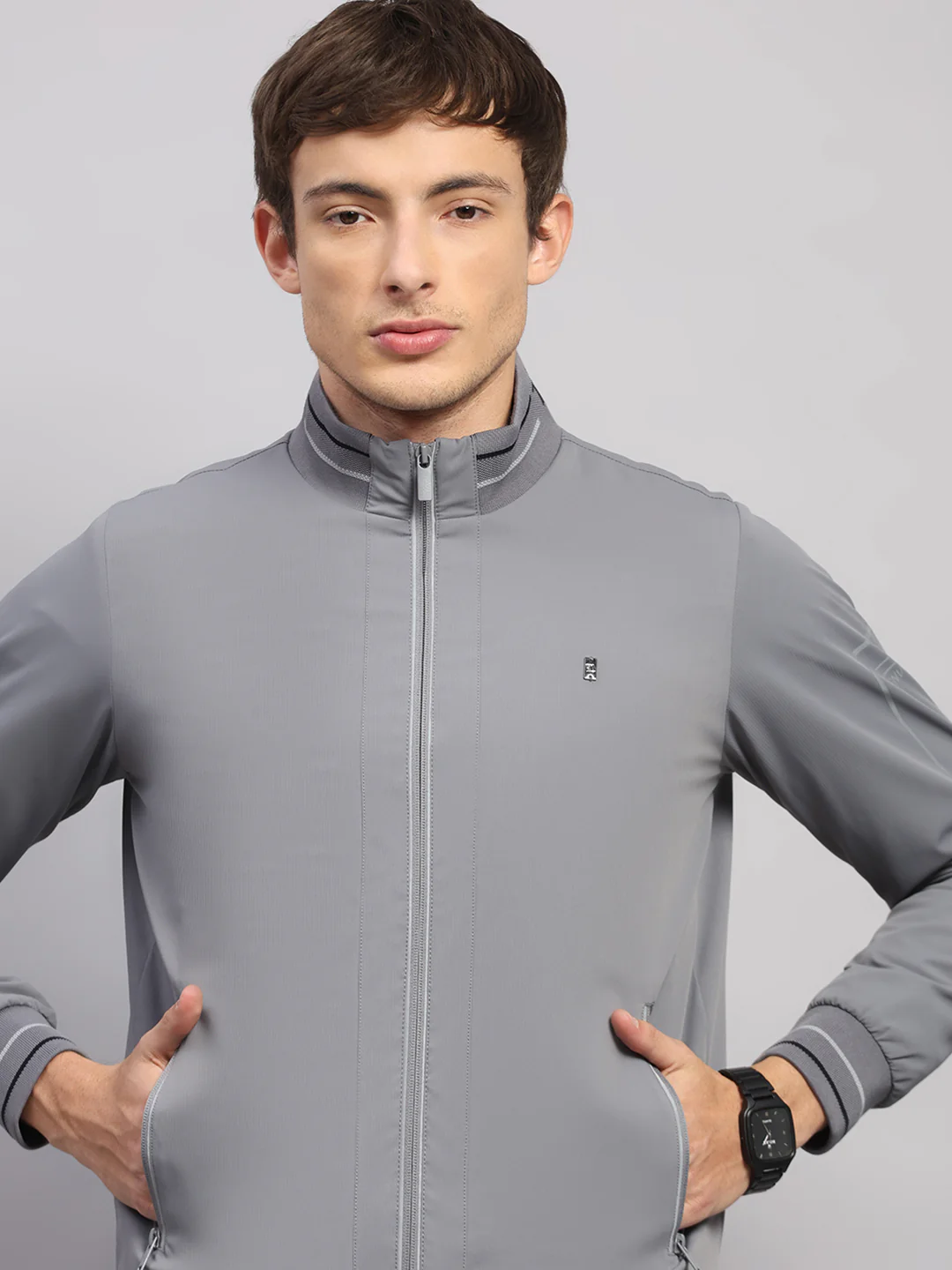 Luxuria Men Grey Solid Mock Neck Full Sleeve Jacket - Image 7