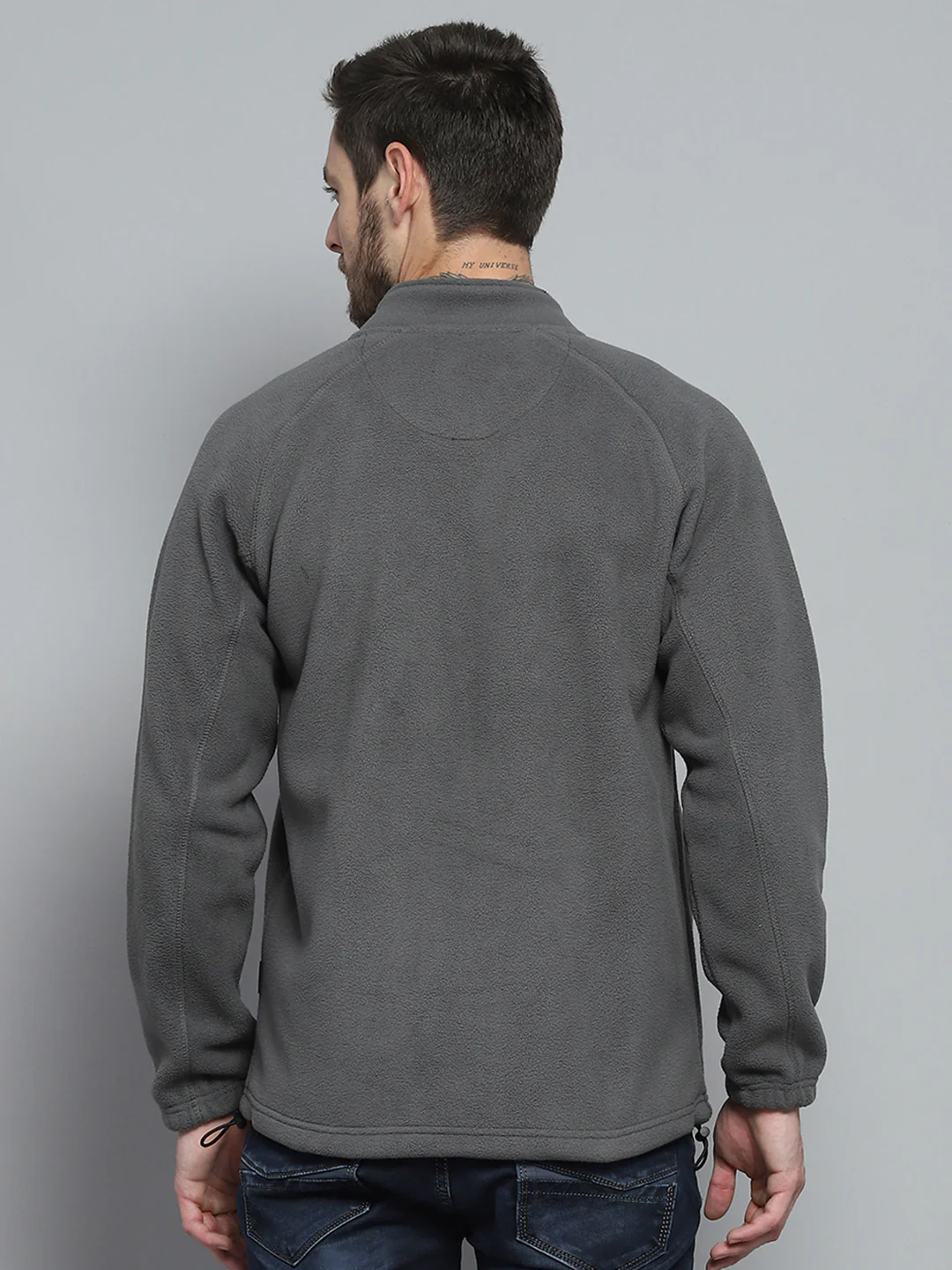 Rock.it Men Grey Solid Mock Neck Full Sleeve Sweatshirt - Image 5