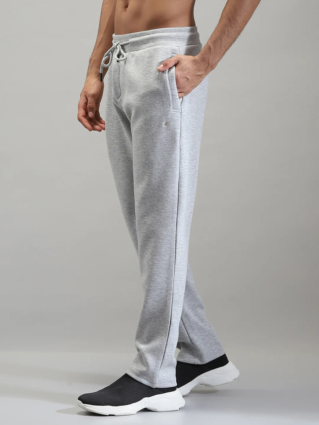 Men Grey Solid Mock Neck Full Sleeve Winter Tracksuit - Image 8