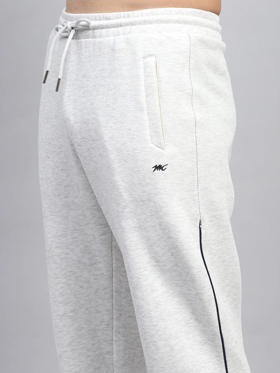 Men Grey Solid Mock Neck Full Sleeve Winter Tracksuit - Image 8