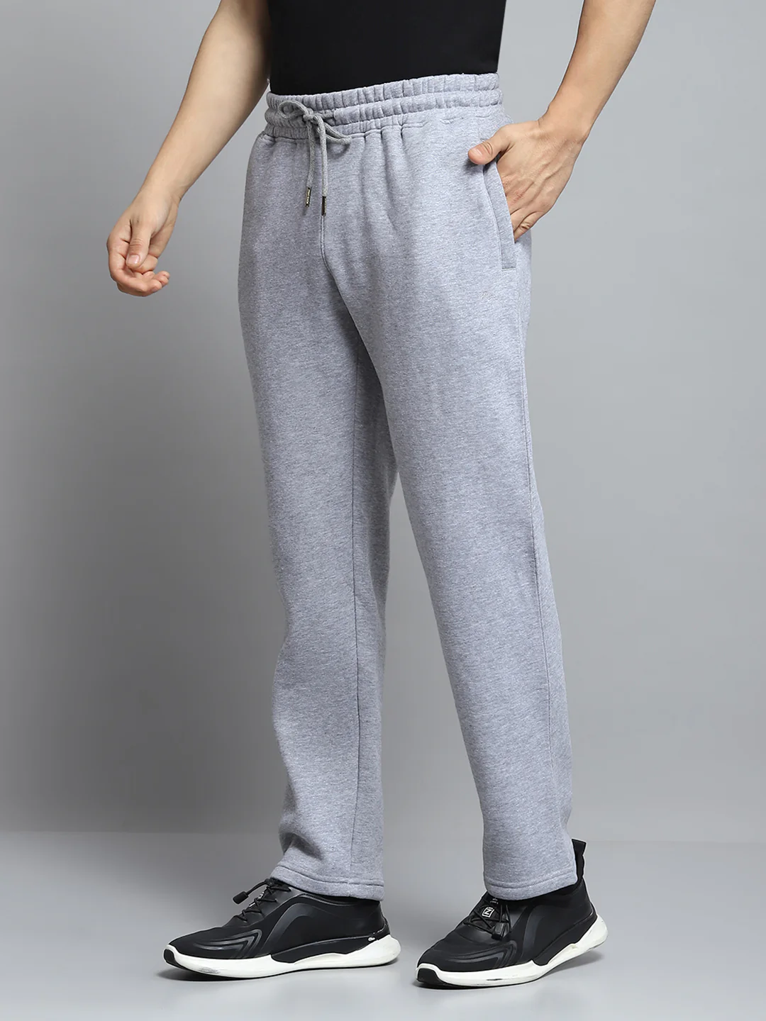 Men Grey Solid Mock Neck Full Sleeve Winter Tracksuit - Image 7