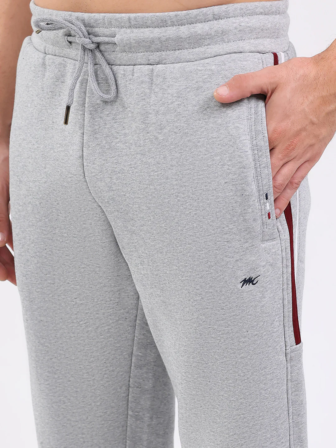 Men Grey Solid Mock Neck Full Sleeve Winter Tracksuit - Image 8