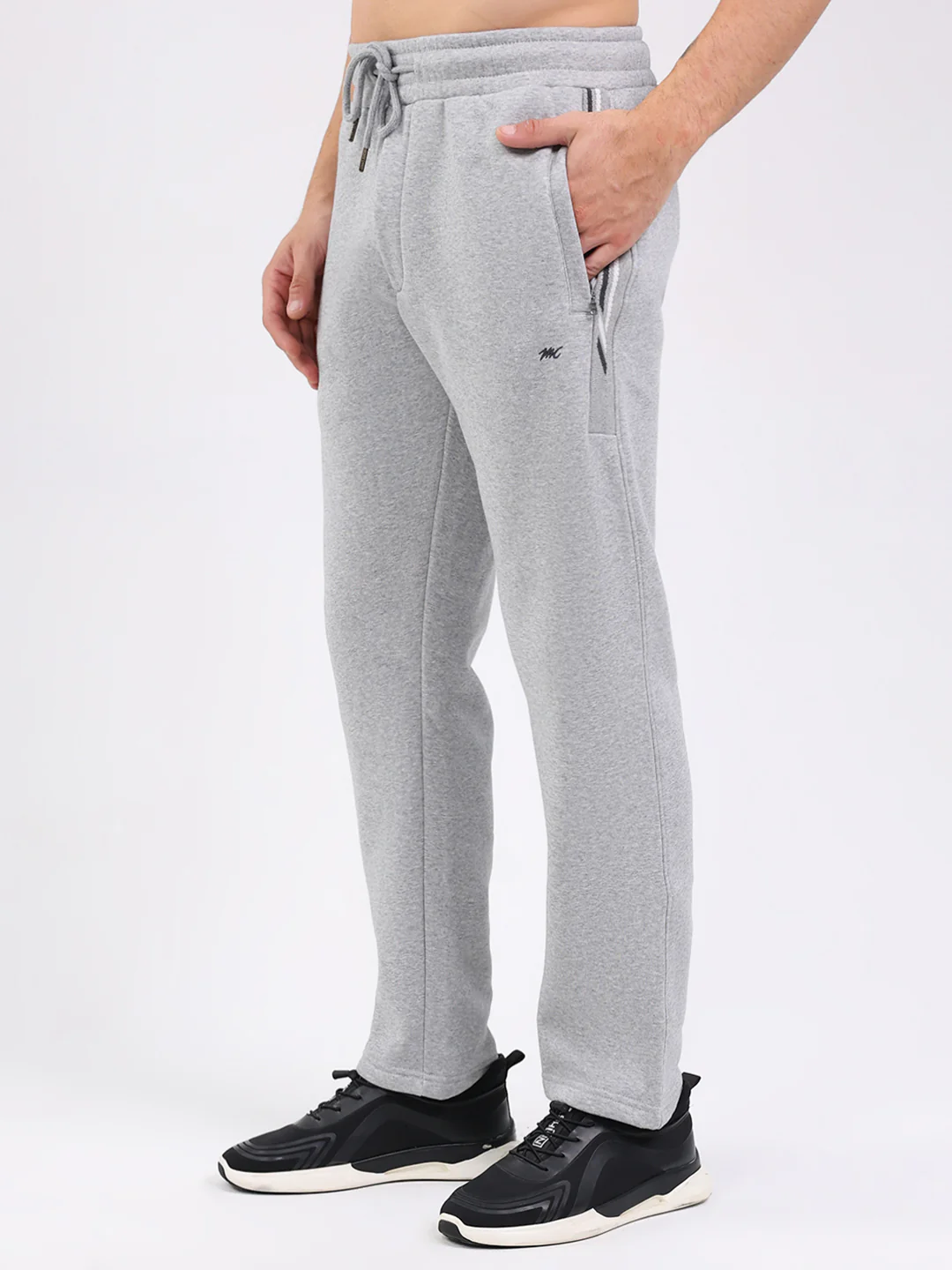 Men Grey Solid Mock Neck Full Sleeve Winter Tracksuit - Image 7