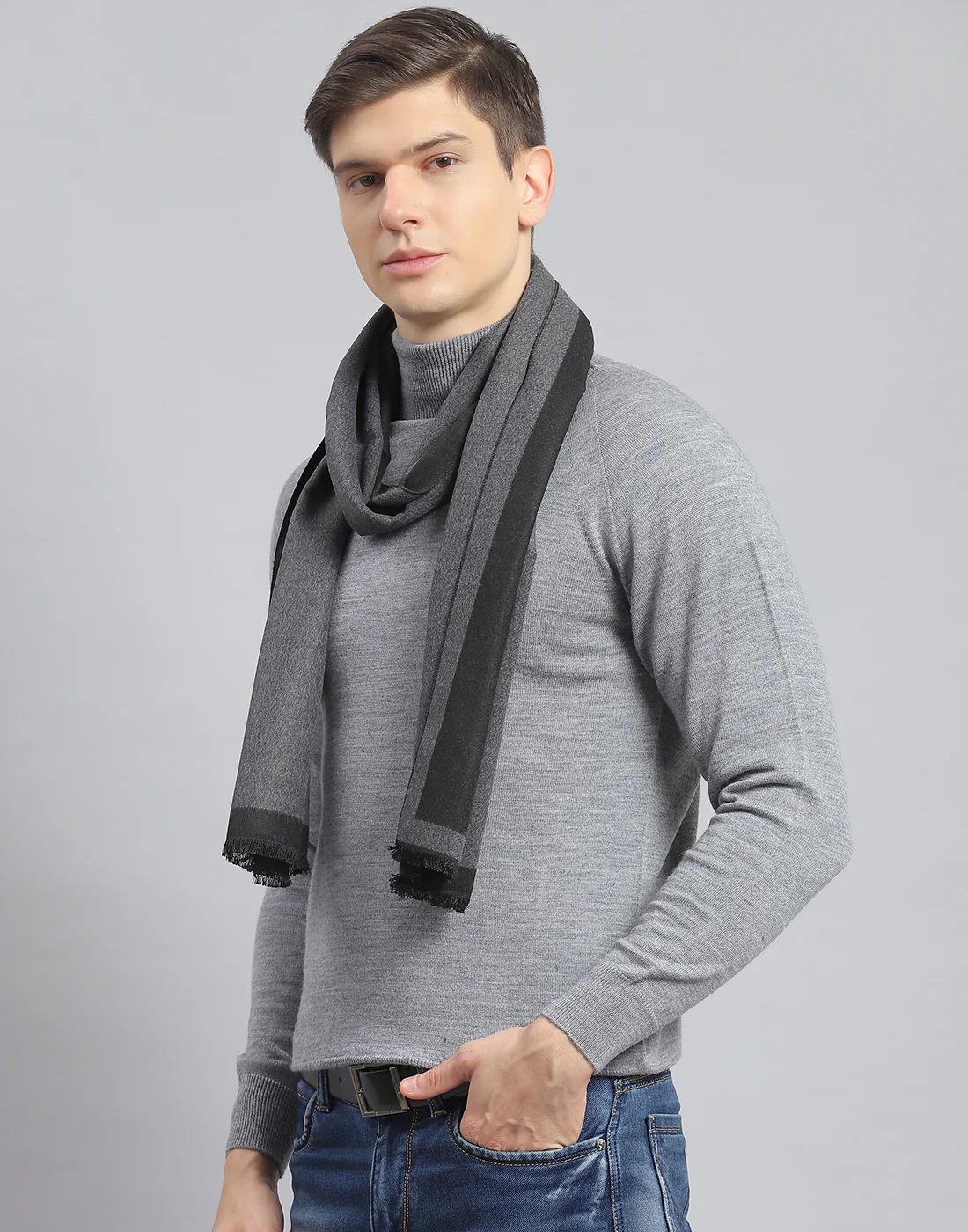 Men Grey Solid Muffler - Image 3