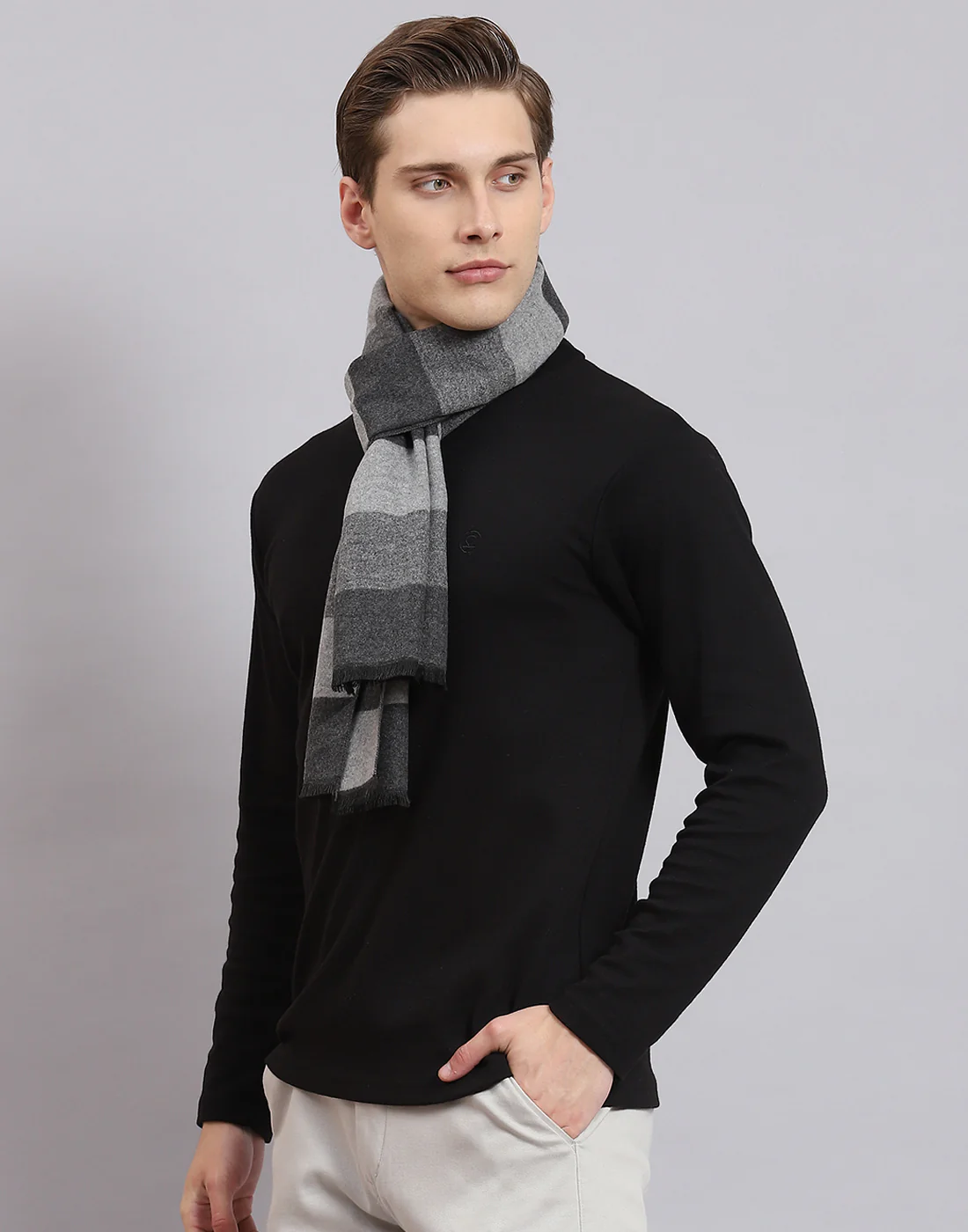 Men Grey Solid Muffler - Image 3