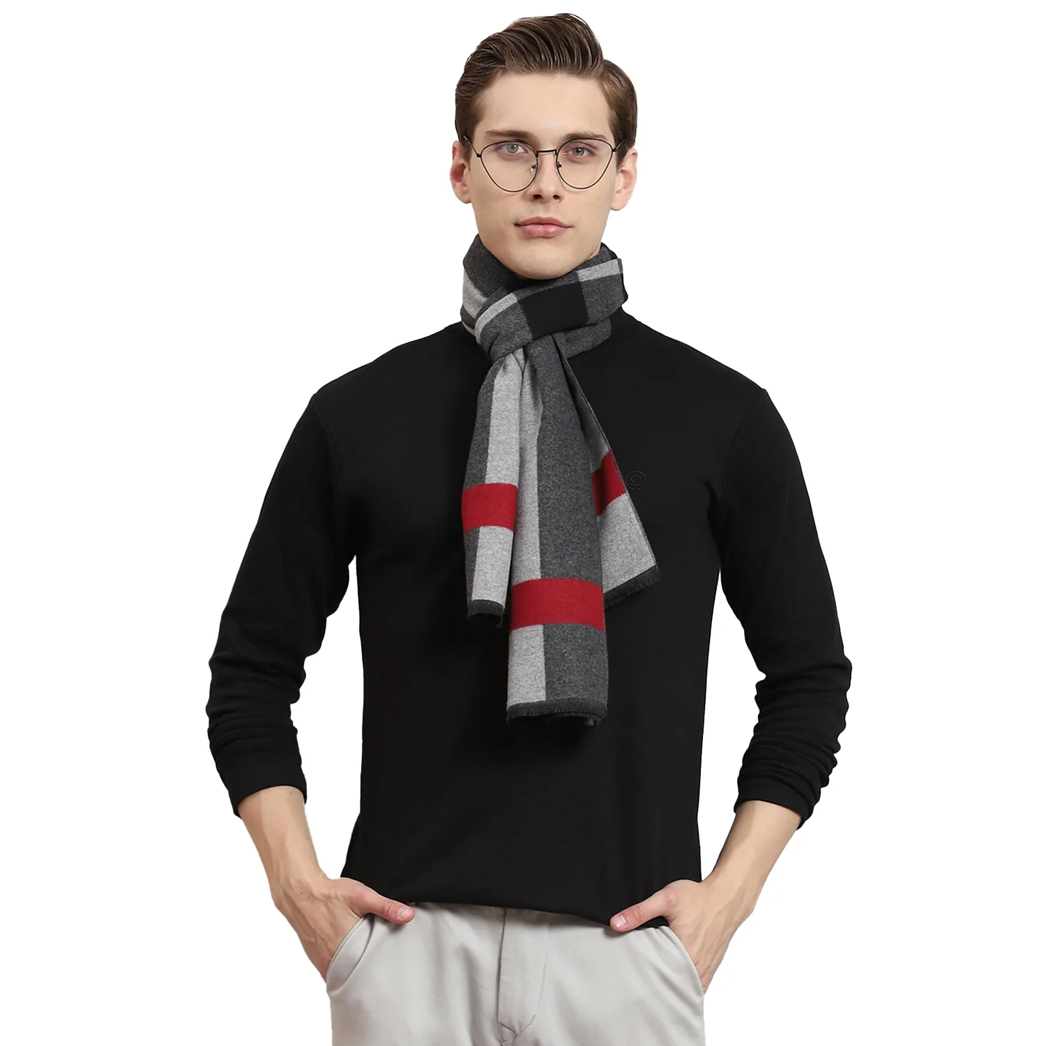 Men Grey Solid Muffler - Image 5