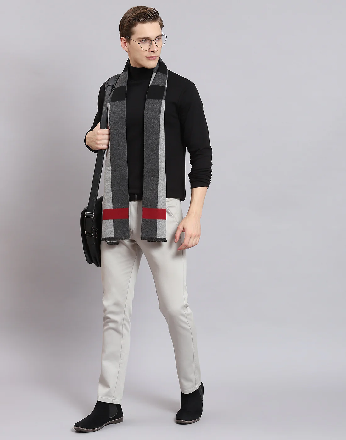 Men Grey Solid Muffler - Image 6