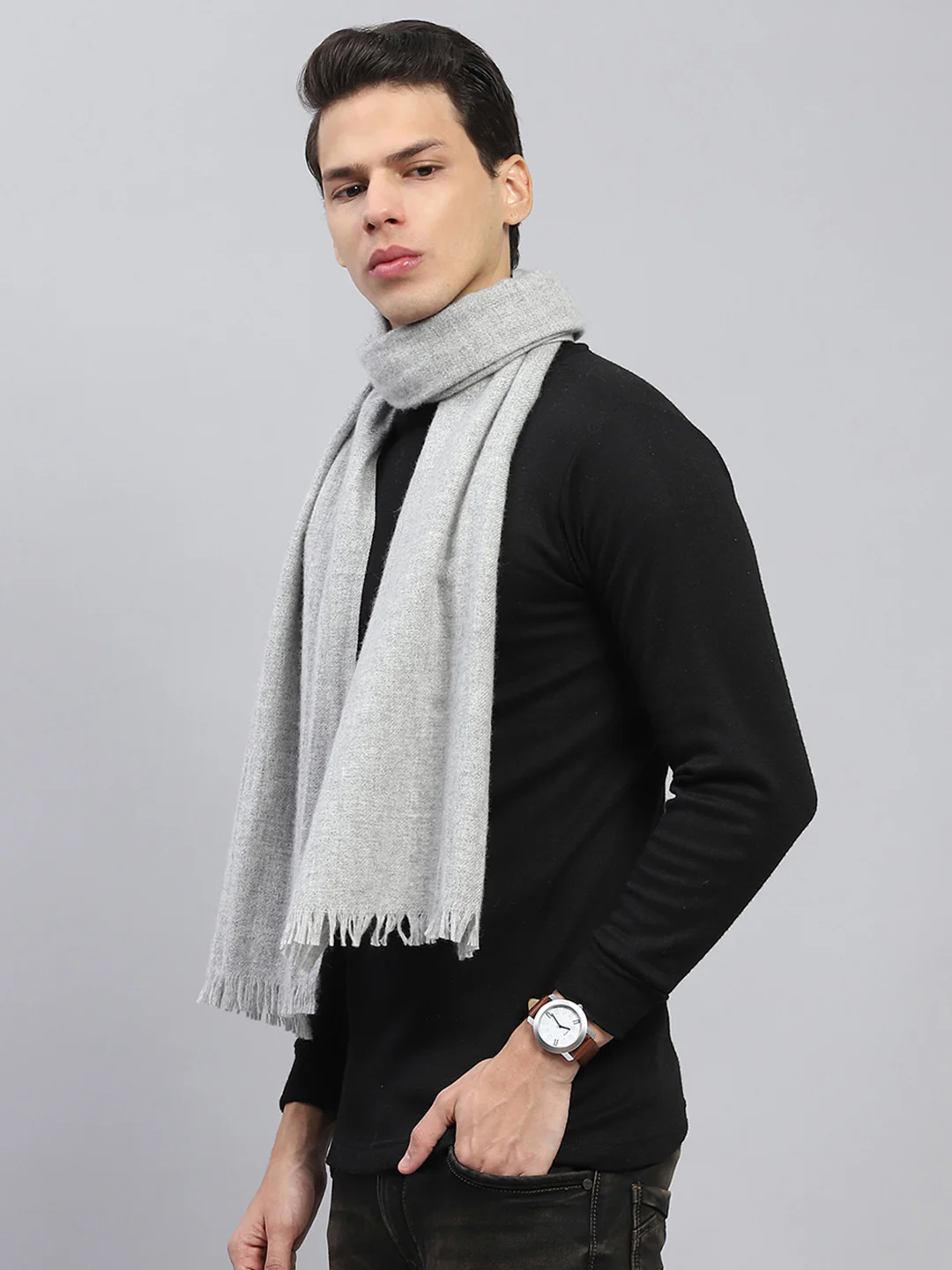 Men Grey Solid Muffler - Image 3