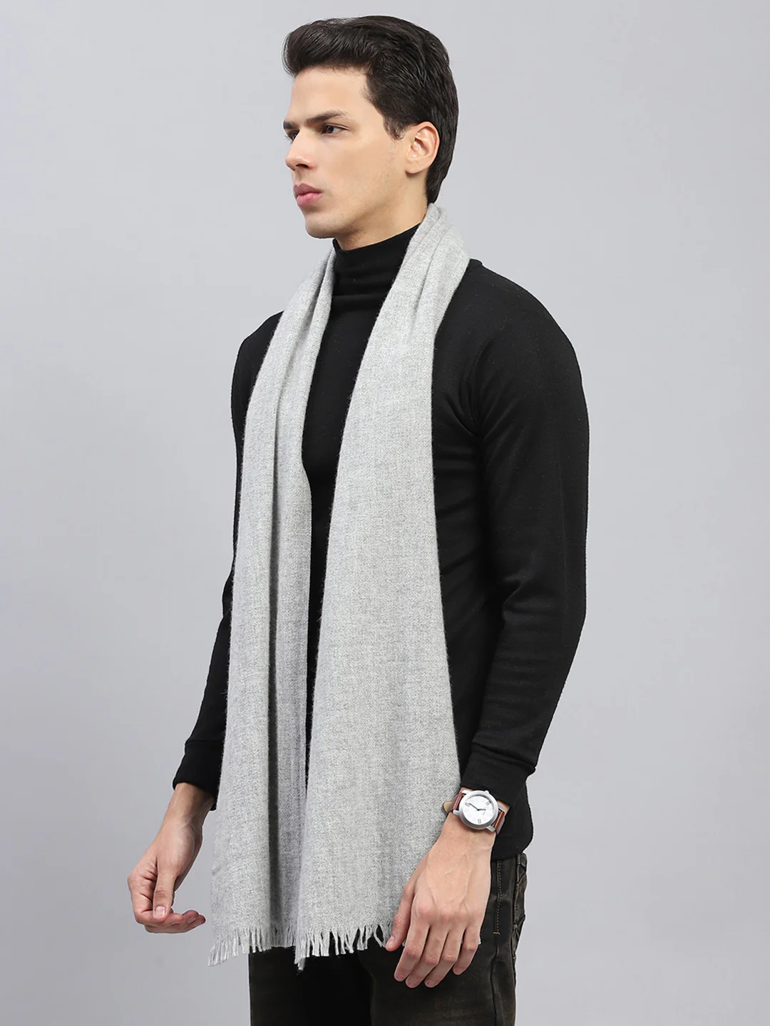 Men Grey Solid Muffler - Image 5