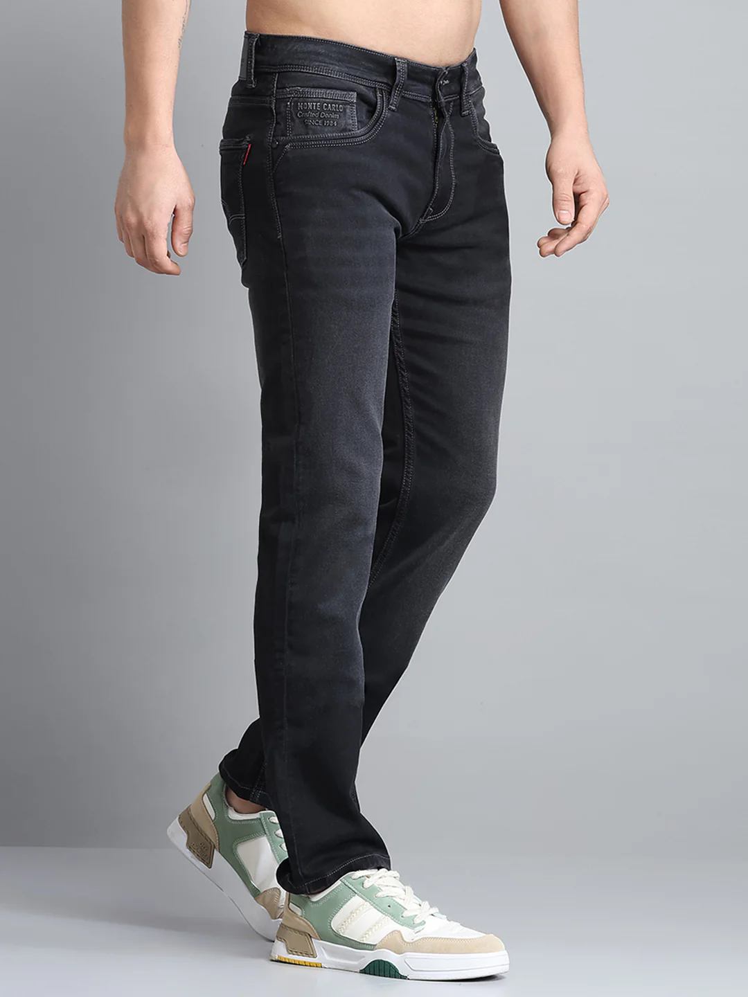 Men Grey Solid Narrow Fit Denim - Image 4