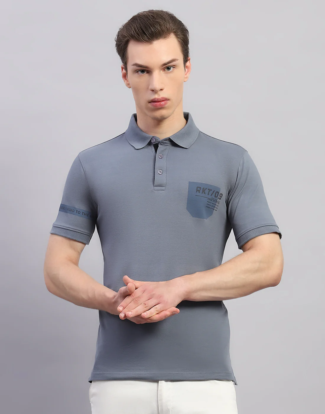 Rock.it Men Grey Solid Polo Collar Half Sleeve T-Shirt - Image 2