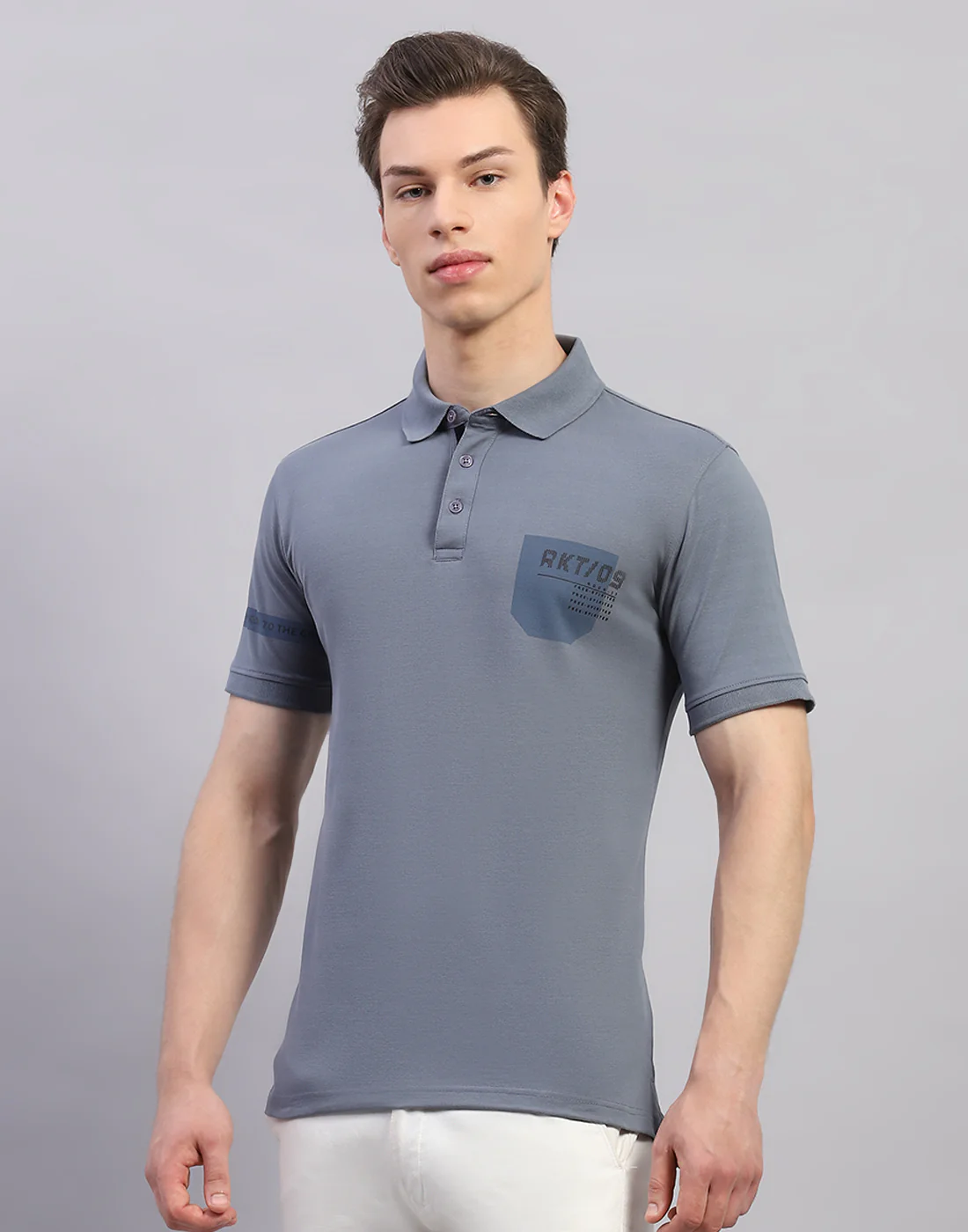Rock.it Men Grey Solid Polo Collar Half Sleeve T-Shirt - Image 3
